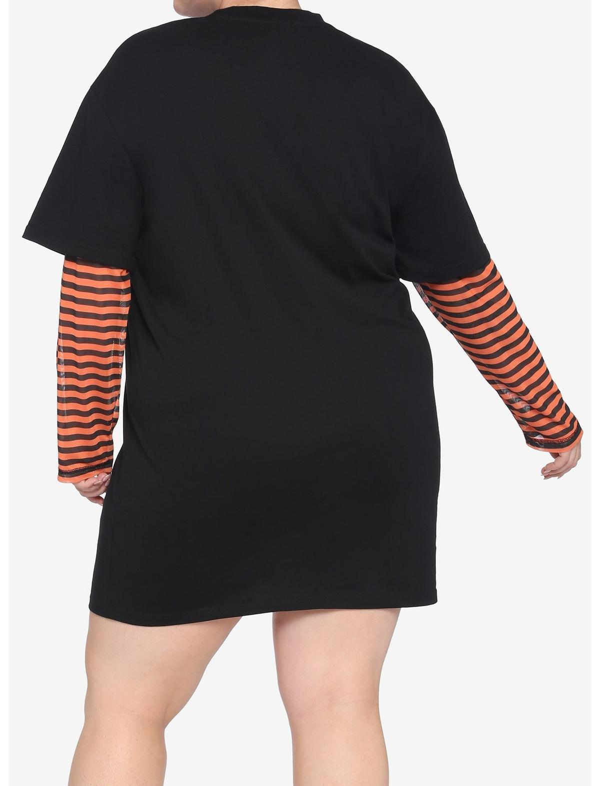 Orange & Black Stripe Pumpkin Twofer T-Shirt Dress Plus Size, BLACK, alternate