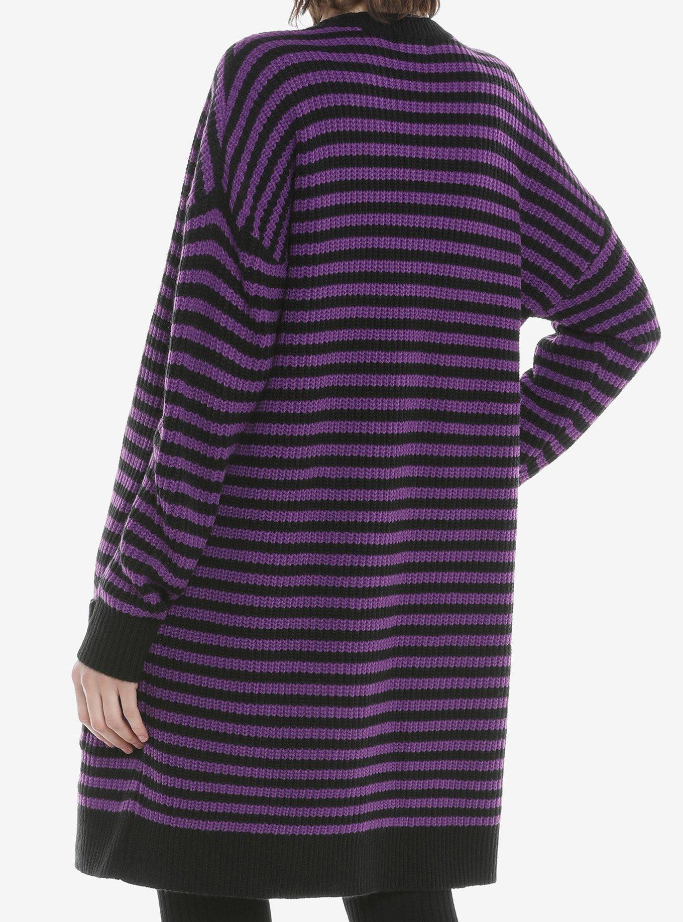 Purple & Black Stripe Button-Front Oversized Girls Cardigan, STRIPE - PURPLE, alternate