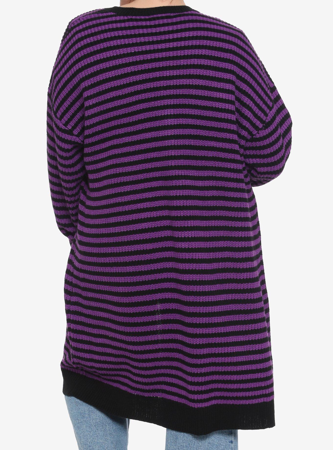 Purple & Black Stripe Button-Front Oversized Girls Cardigan Plus Size, STRIPE - PURPLE, alternate