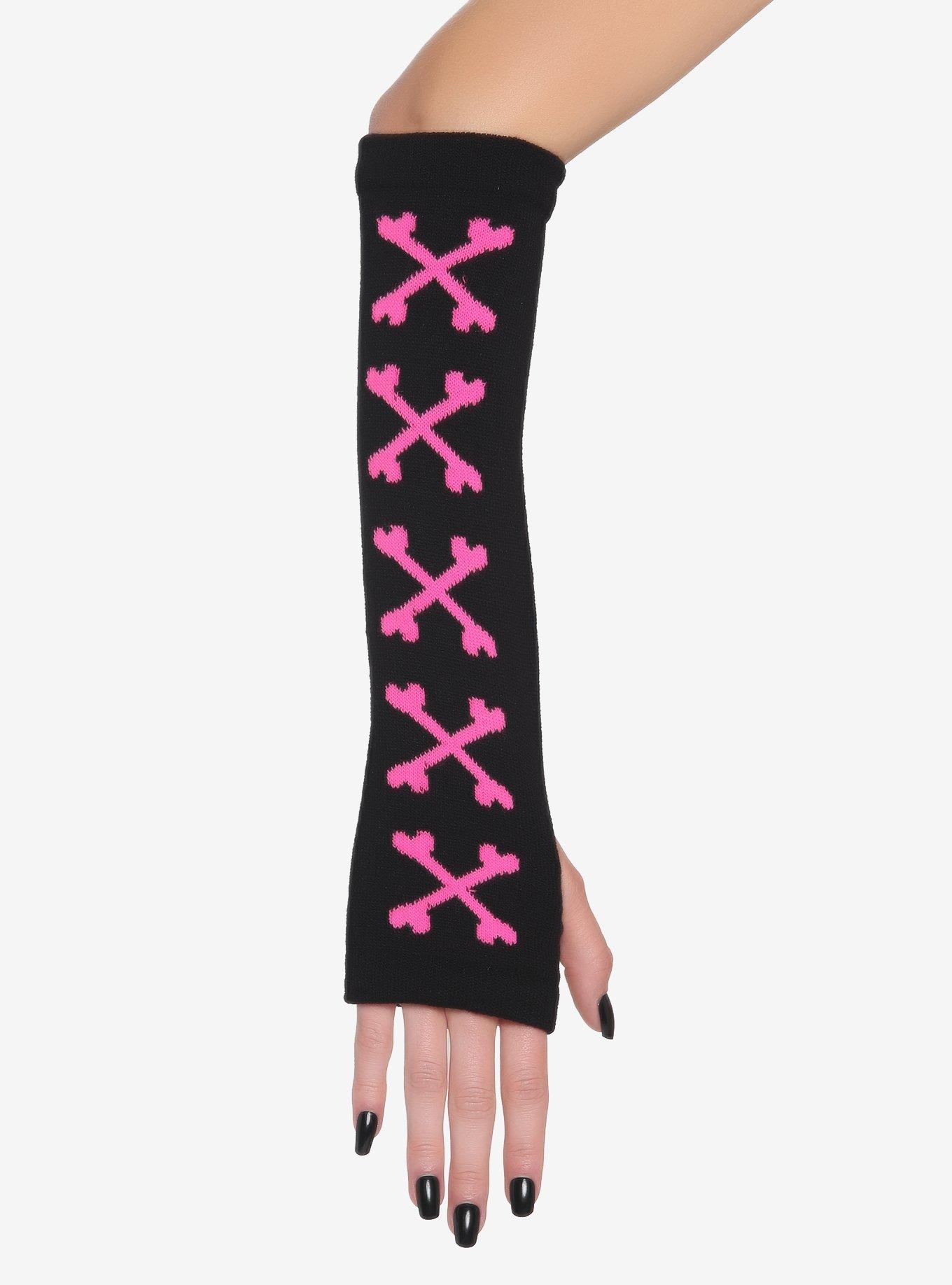 Black & Pink Crossbones Arm Warmers, , alternate