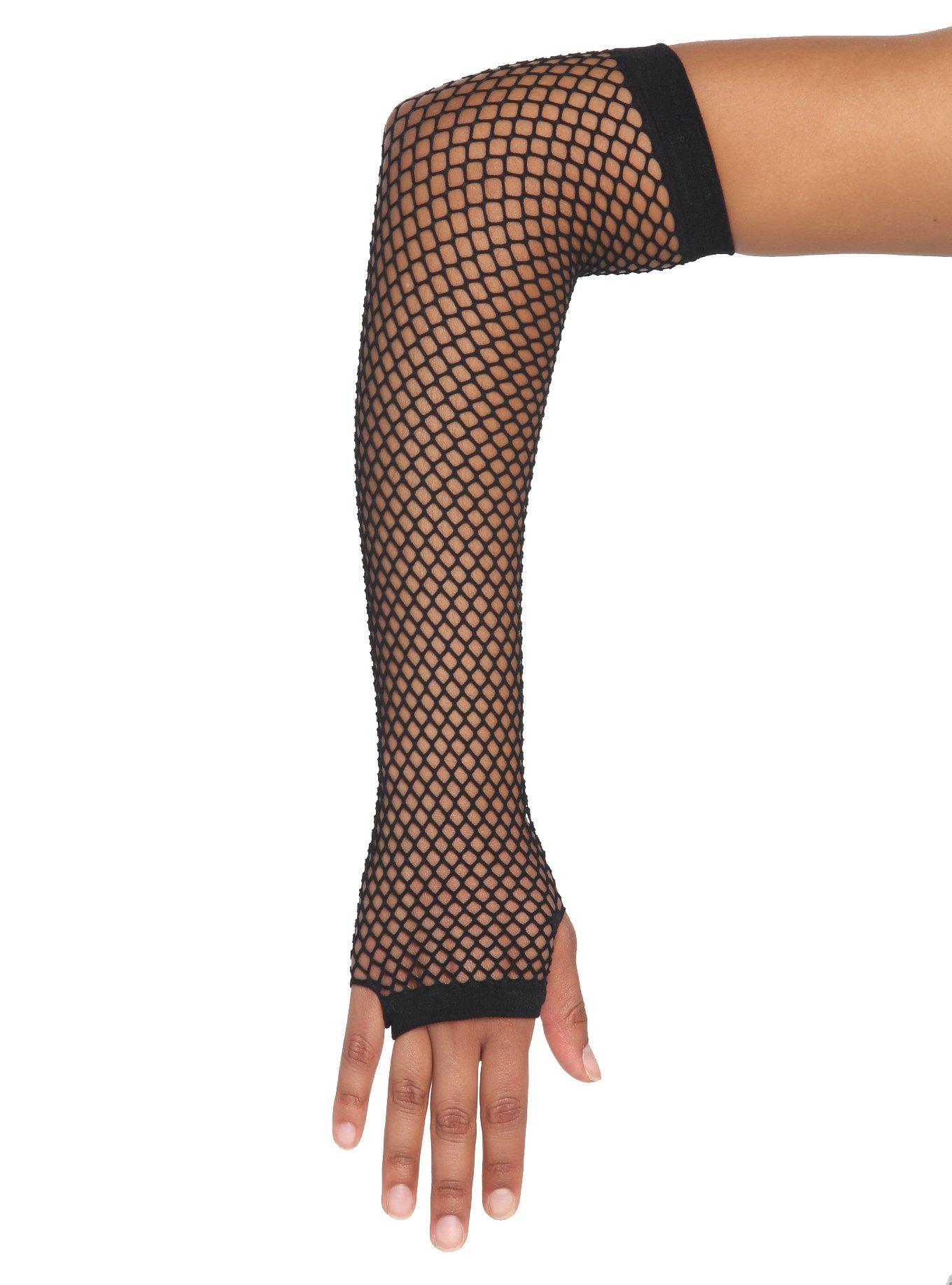 Black Fishnet Fingerless Arm Warmers, , alternate