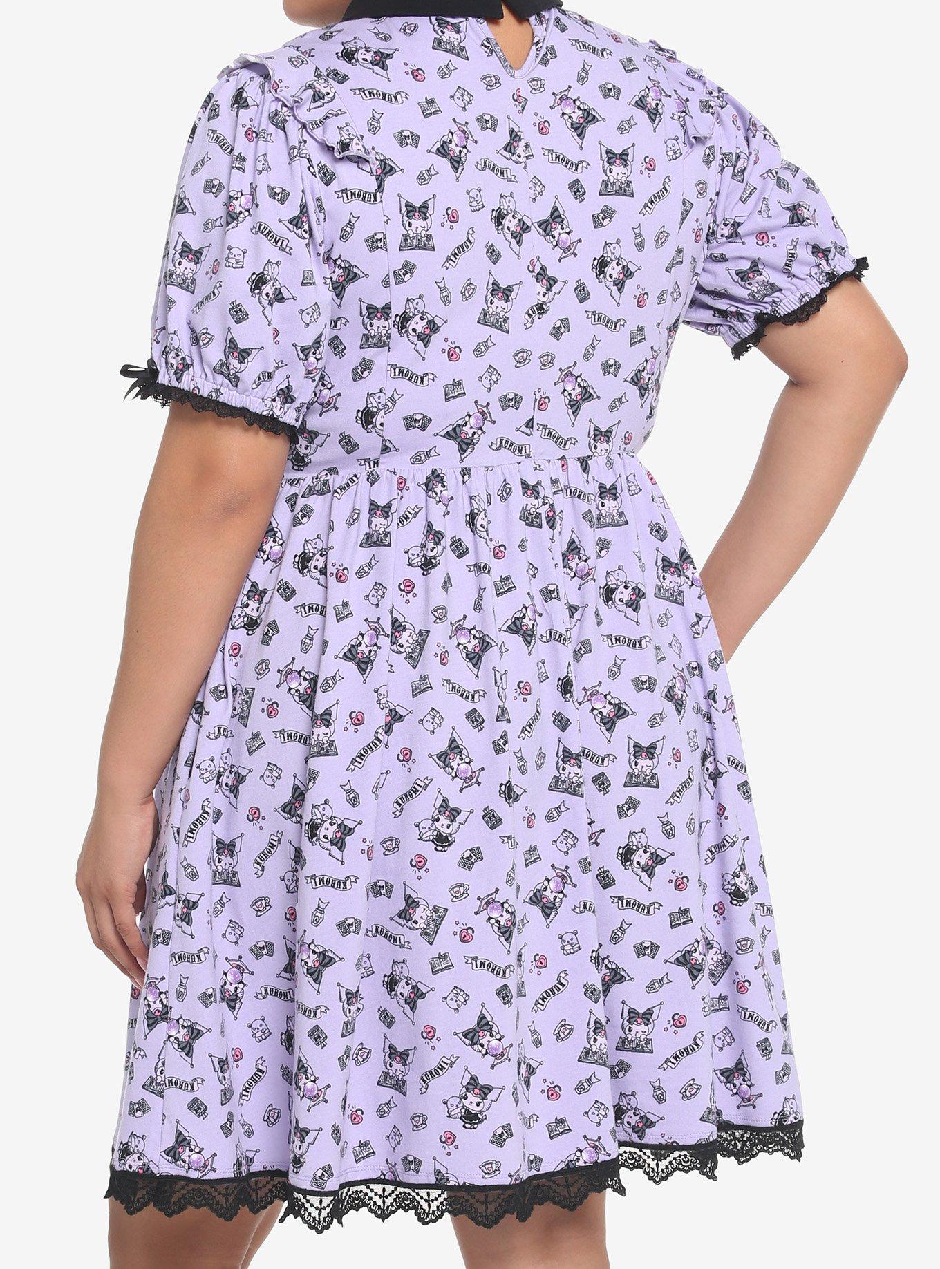 Kuromi Crystal Ball Lolita Lace Dress Plus Size, BLACK  PURPLE, alternate