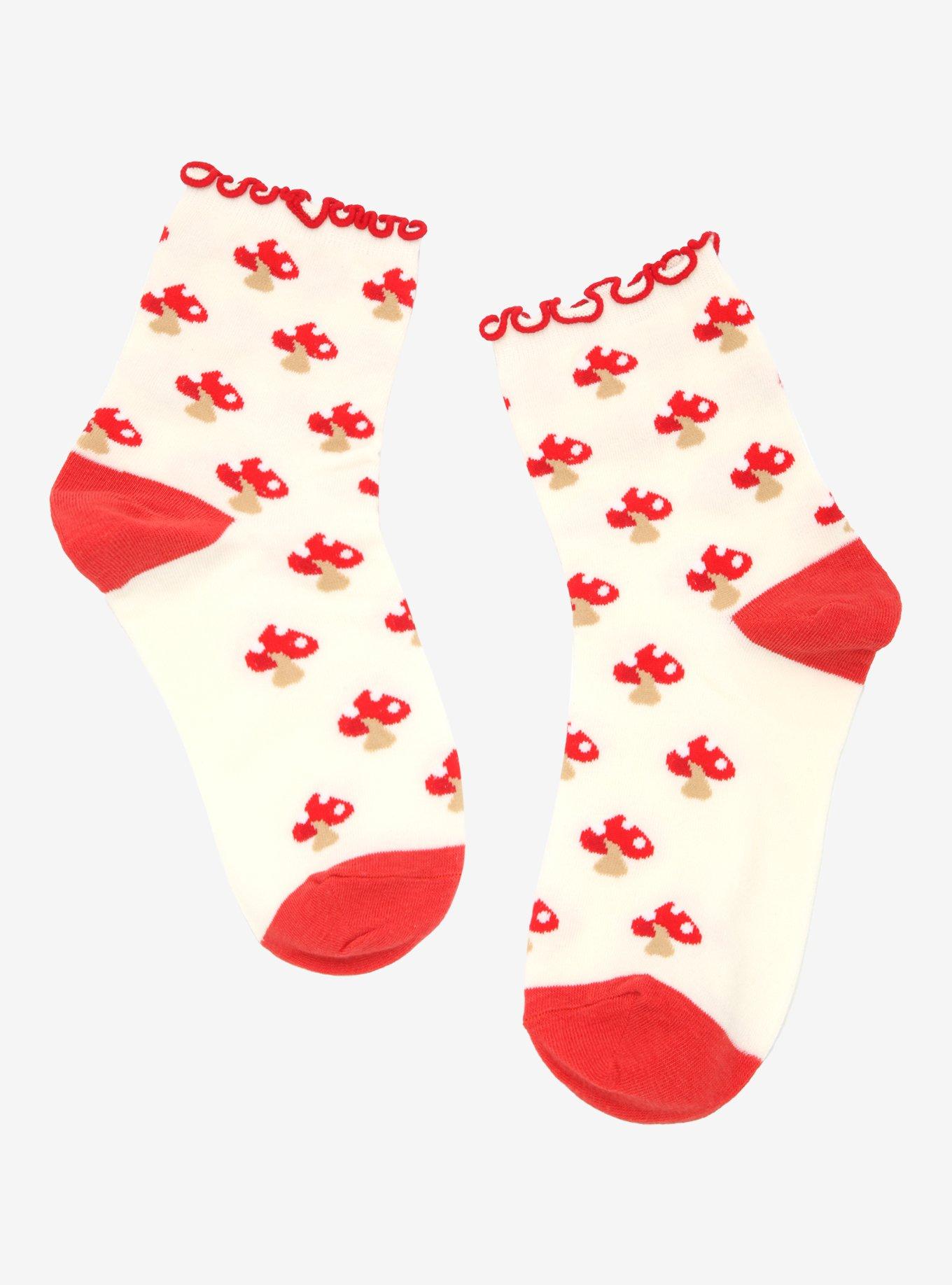 Red Mushroom Lettuce Trim Ankle Socks, , alternate
