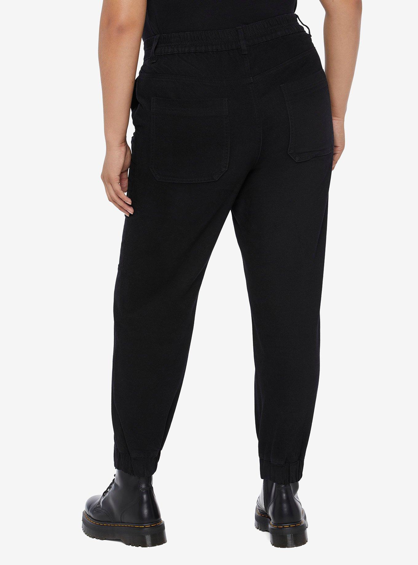 Black Denim Jogger Pants Plus Size, BLACK, alternate