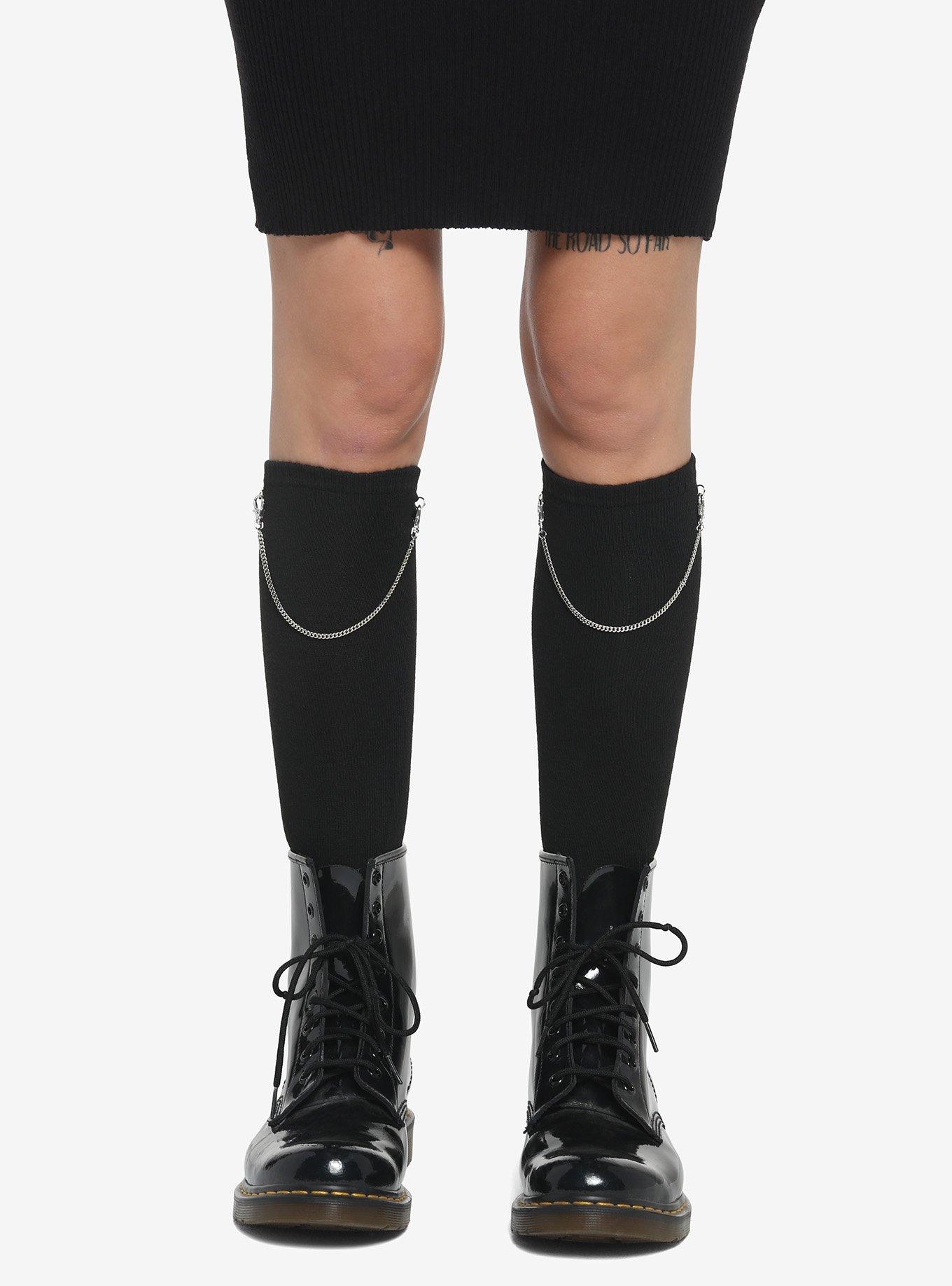 Black Chain Knee-High Socks, , alternate