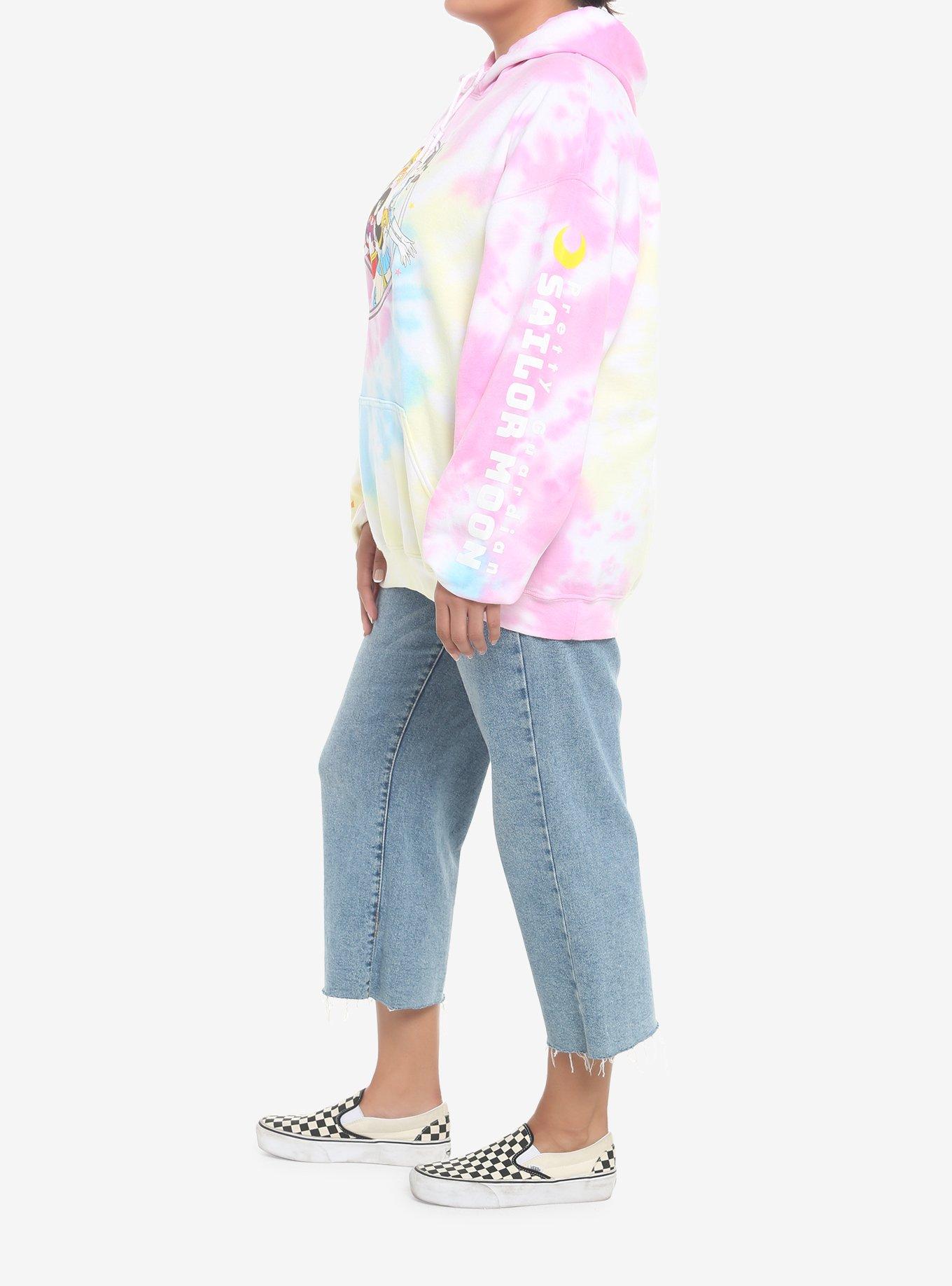 Sailor Moon Group Symbols Pastel Tie-Dye Girls Hoodie Plus Size, MULTI, alternate