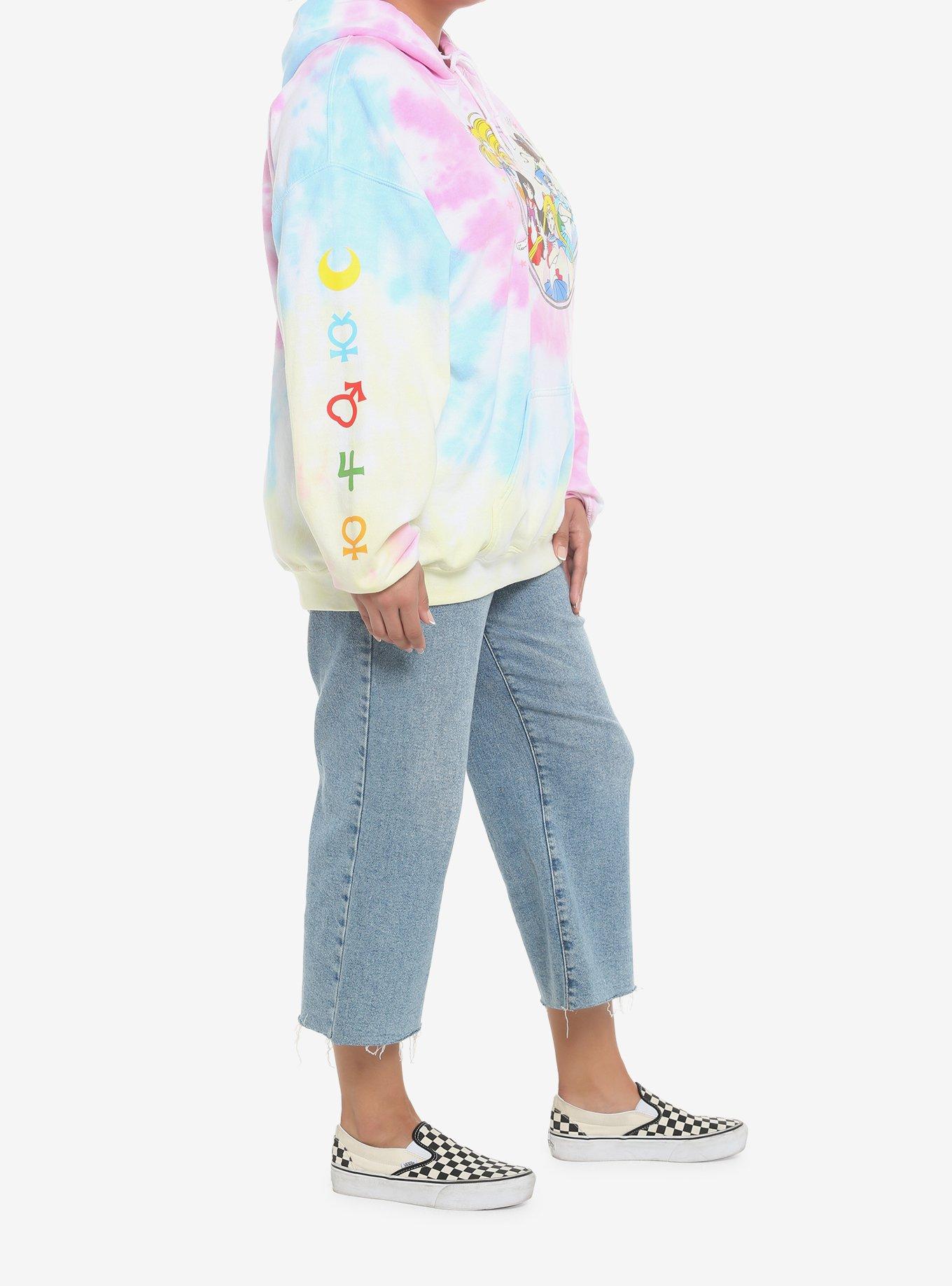 Sailor Moon Group Symbols Pastel Tie-Dye Girls Hoodie Plus Size, MULTI, alternate