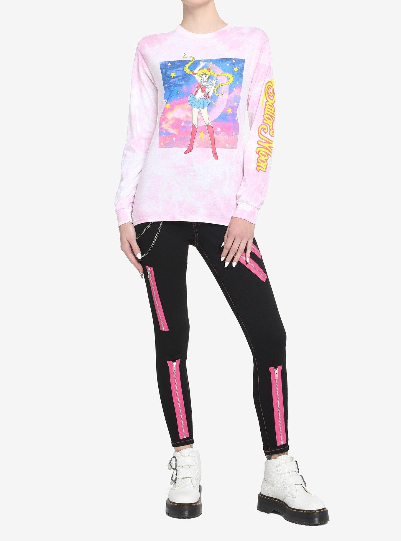 Sailor Moon Galaxy Pink Tie-Dye Long-Sleeve Girls T-Shirt, MULTI, alternate