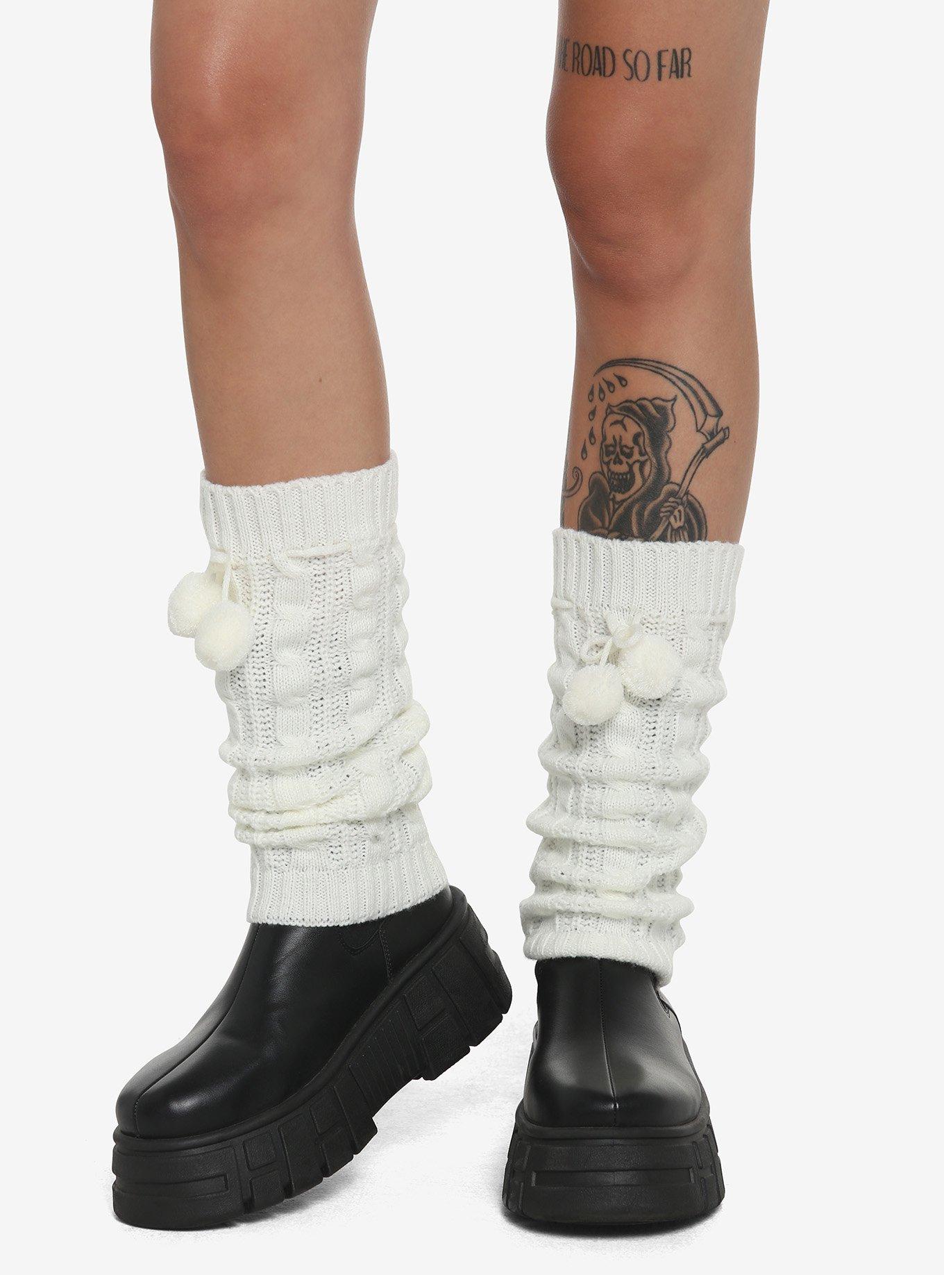Cream Pom Leg Warmers, , hi-res