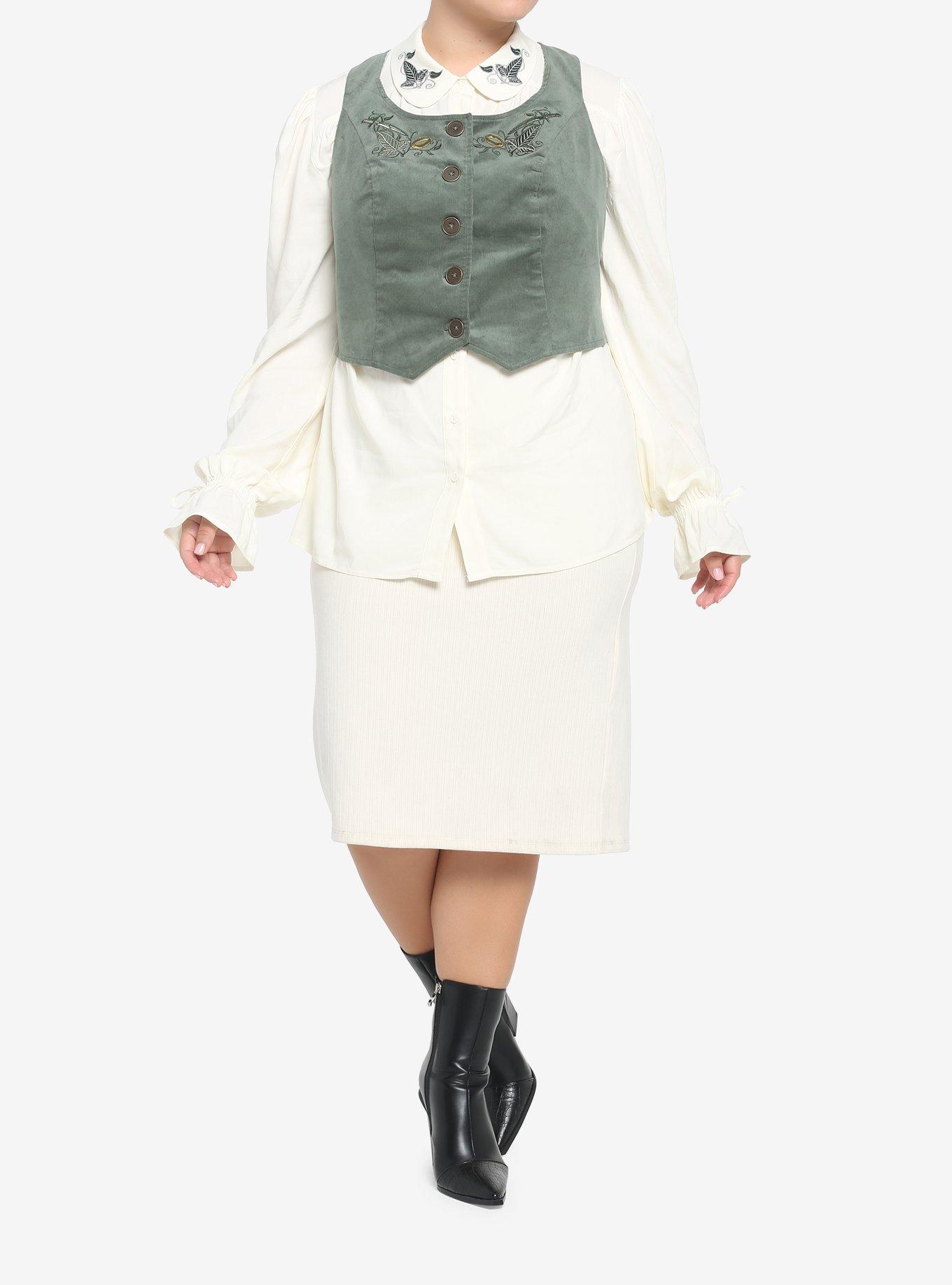 The Lord Of The Rings Embroidered Button-Up Vest Plus Size, GREEN  OLIVE, alternate
