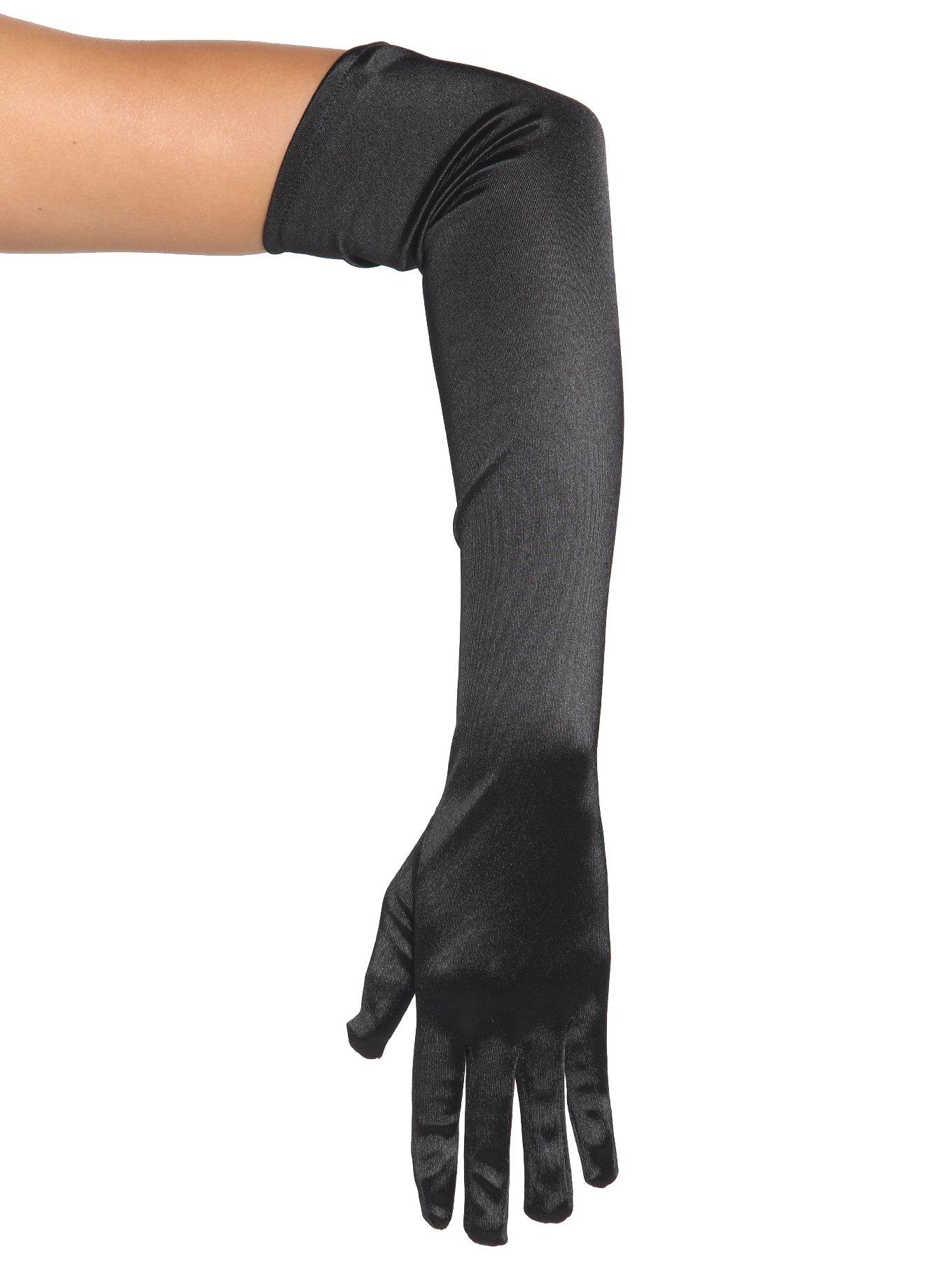 Long Black Satin Gloves, , alternate