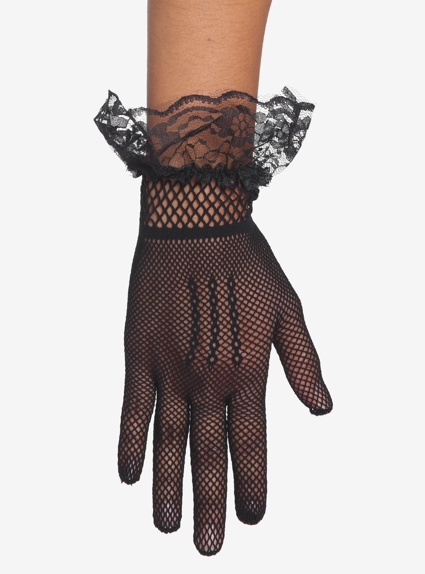Black Lace Fishnet Gloves, , alternate