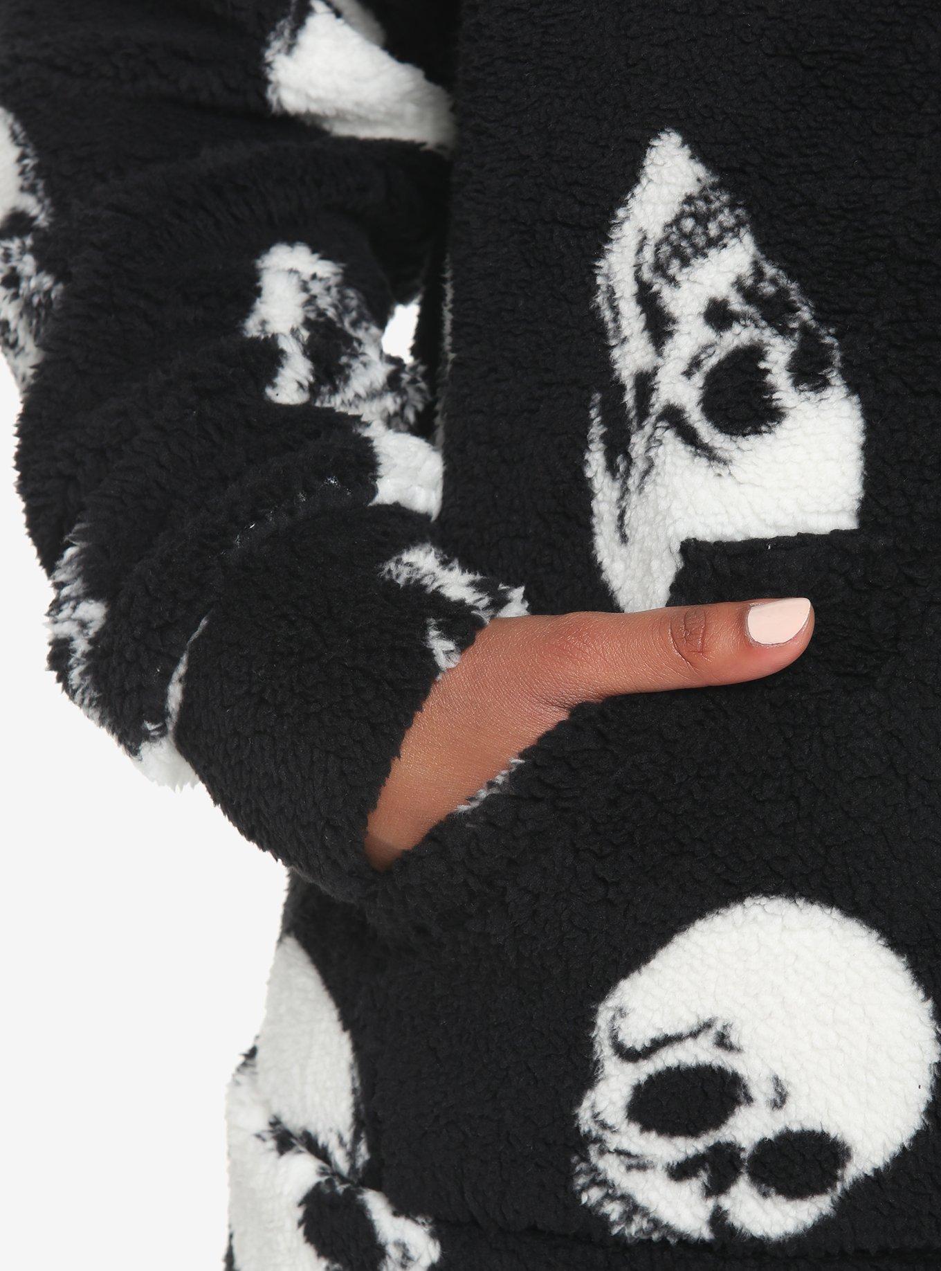 Jumbo Skulls Sherpa Girls Hoodie, BLACK, alternate