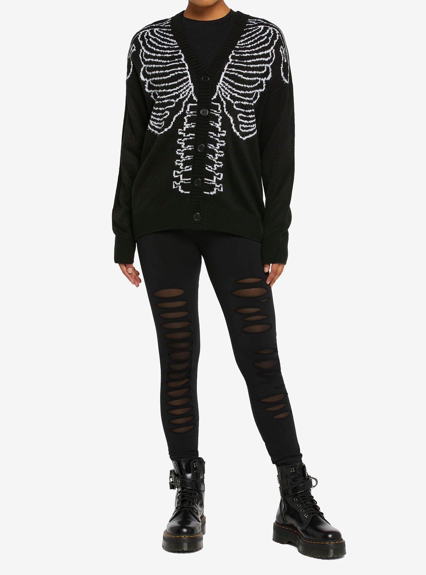 Skeleton Rib Cage Girls Cardigan, BLACK, alternate