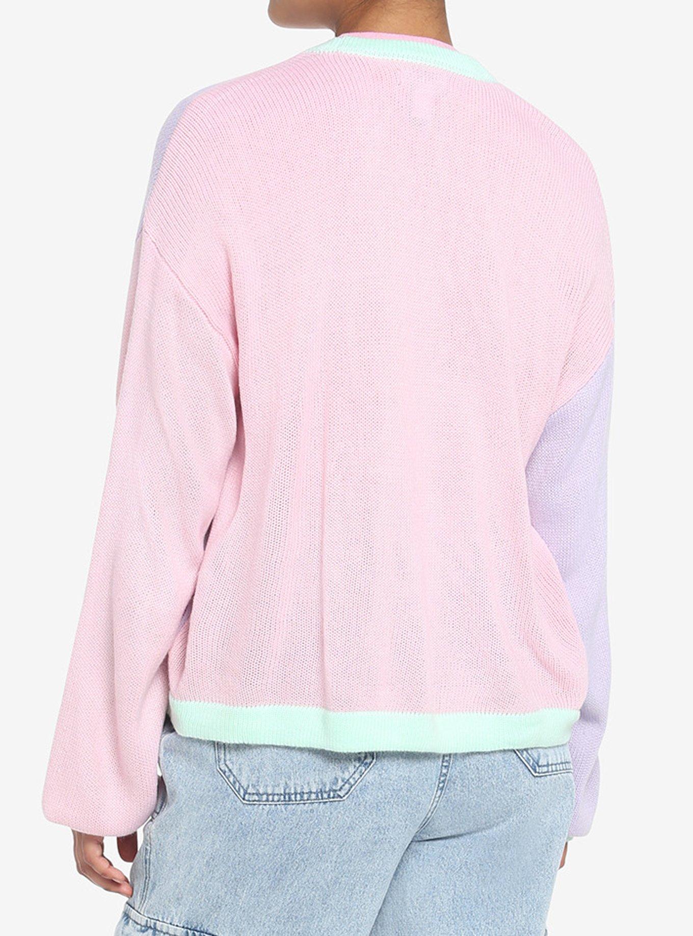 Pastel Pink & Lavender Color Block Girls Cardigan, MULTI, alternate