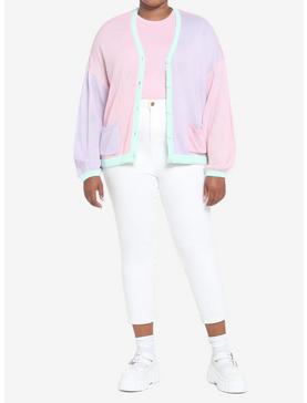 Pastel Pink & Lavender Color-Block Girls Cardigan Plus Size, , hi-res