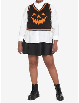 Black & Orange Pumpkin Girls Sweater Vest Plus Size, , hi-res