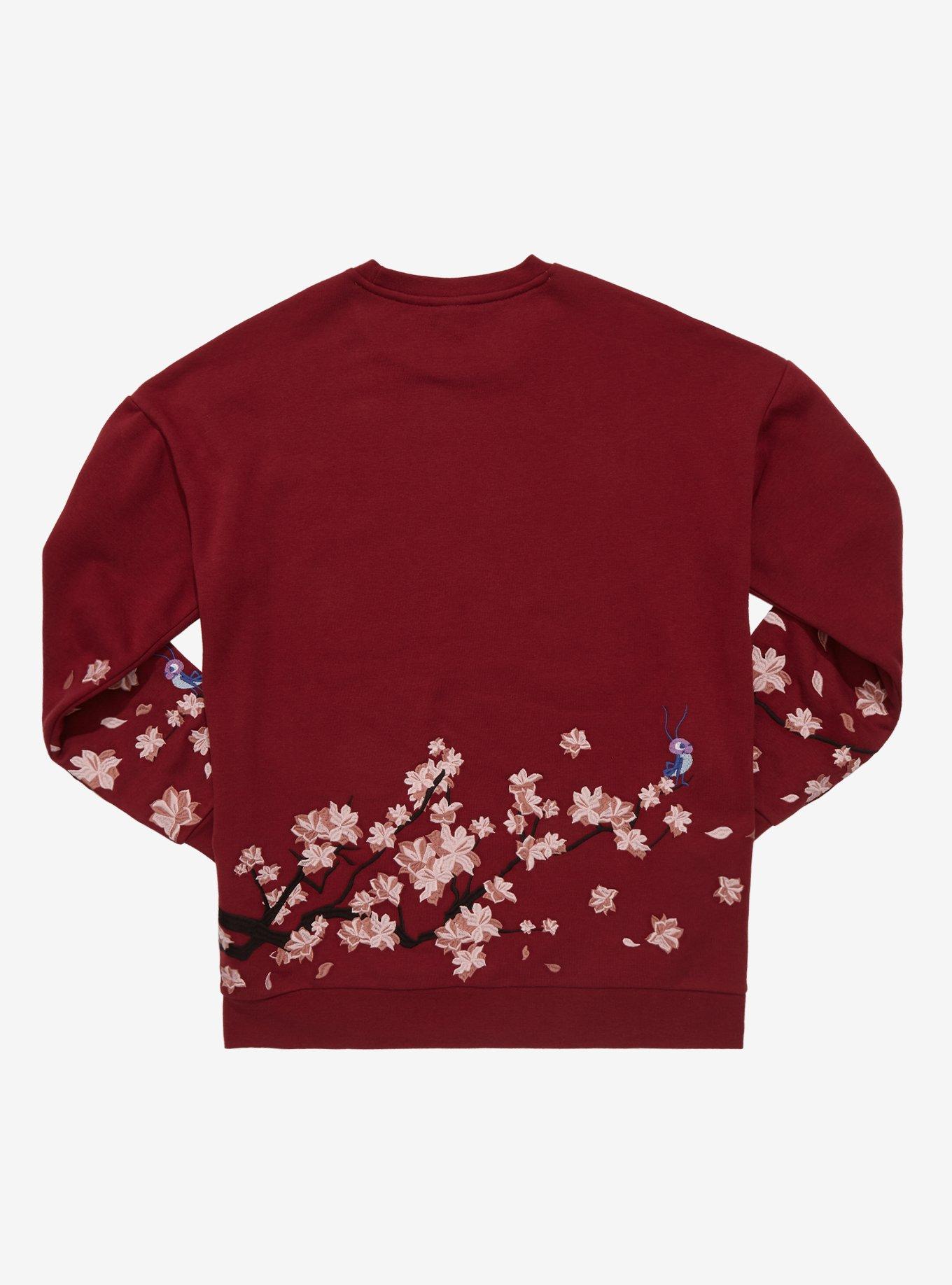 Disney Mulan Embroidered Floral Crewneck - BoxLunch Exclusive, DARK RED, alternate