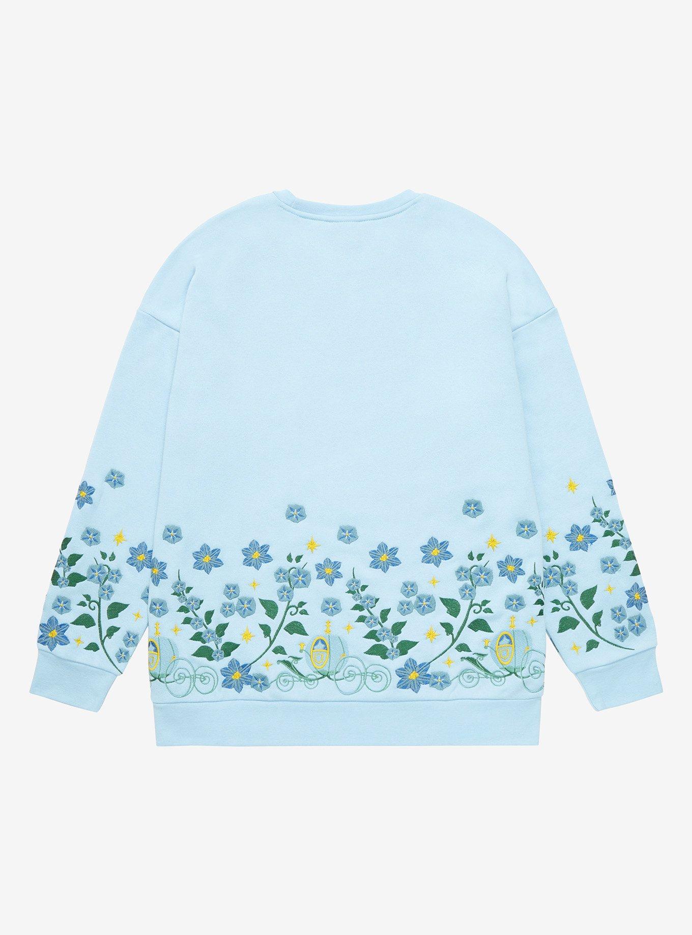 Disney Princess Cinderella Embroidered Floral Crewneck - BoxLunch Exclusive , LIGHT BLUE, alternate