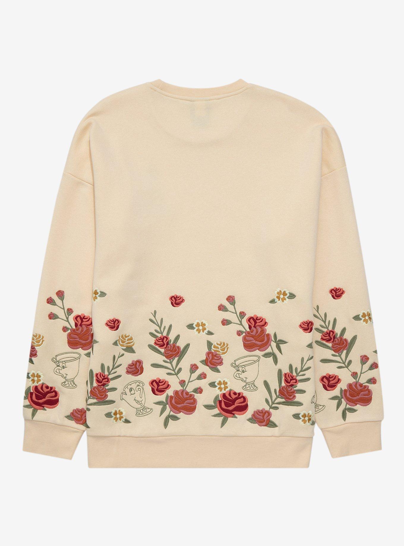 Disney Beauty and the Beast Belle Floral Women's Crewneck - BoxLunch Exclusive, LIGHT YELLOW, alternate