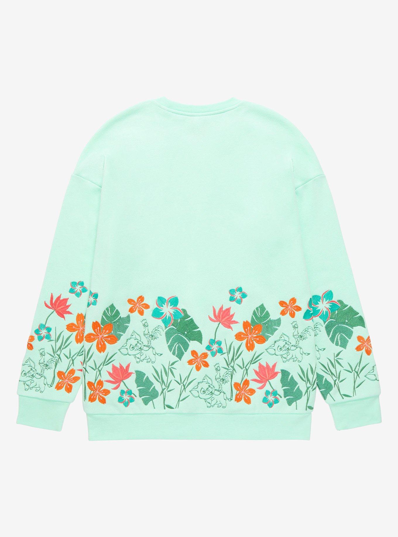 Disney Moana Pua & Heihei Floral Crewneck - BoxLunch Exclusive, BLUE, alternate