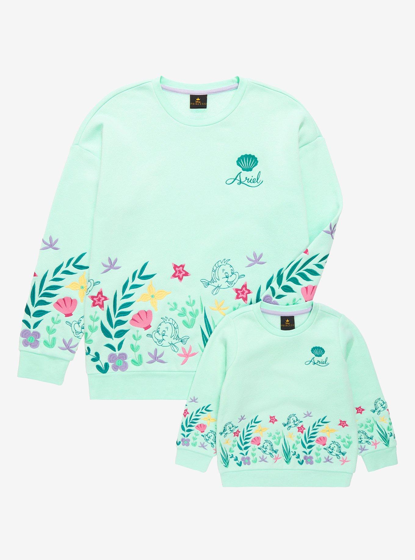 Disney The Little Mermaid Flounder Floral Crewneck - BoxLunch Exclusive, BLUE, alternate