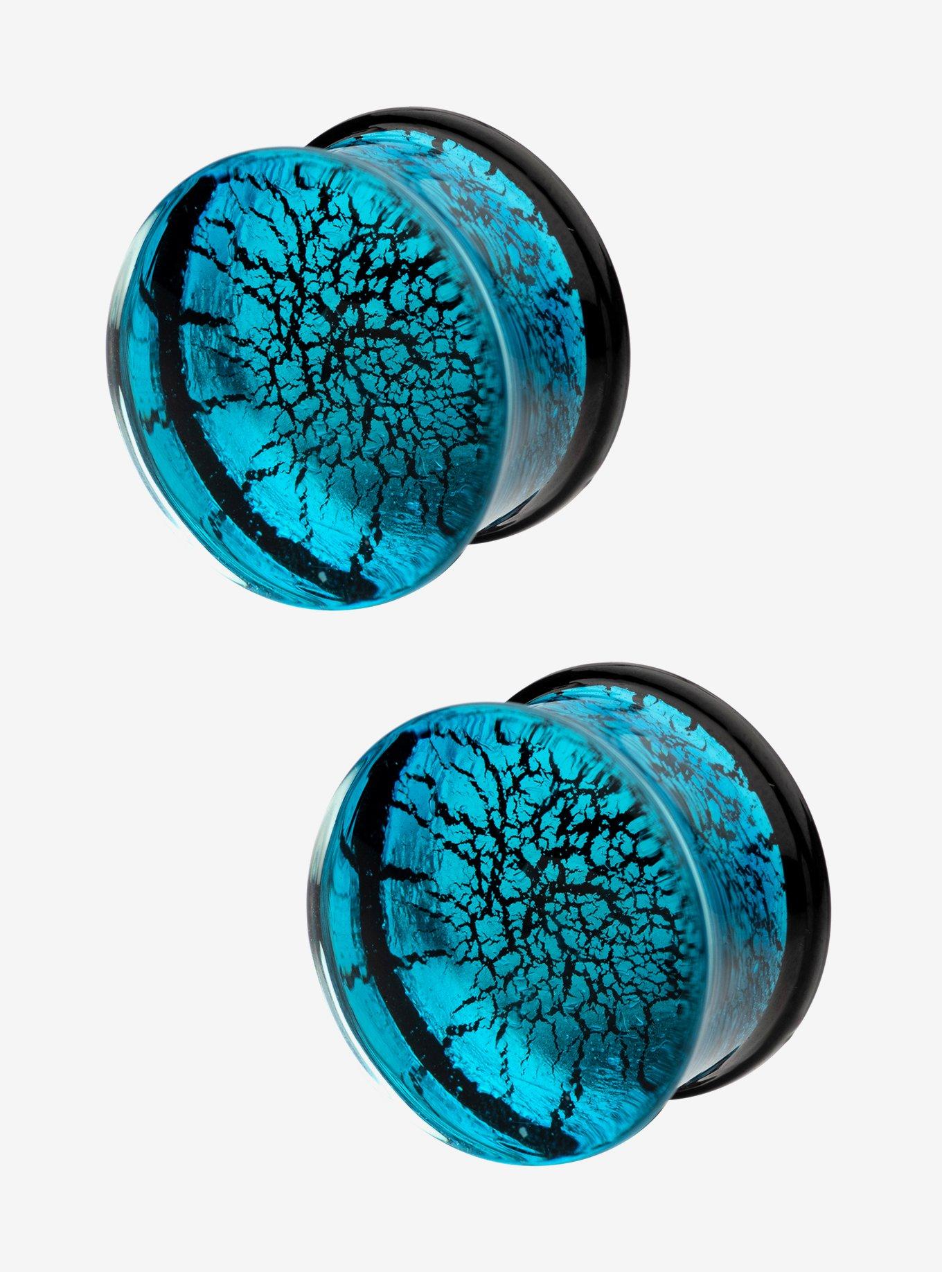 Plus Size Glass Blue Crackle Plug 2 Pack, , hi-res