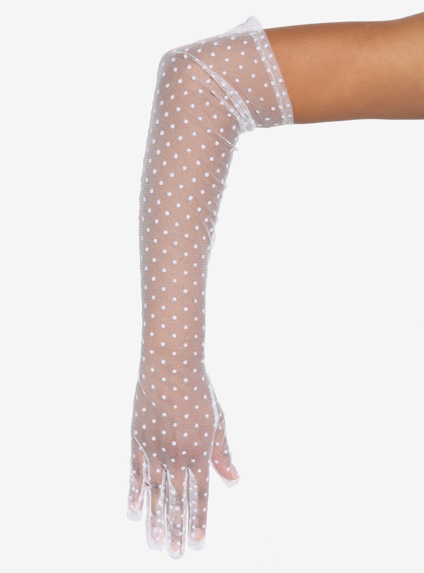 White Polka Dot Mesh Gloves, , alternate