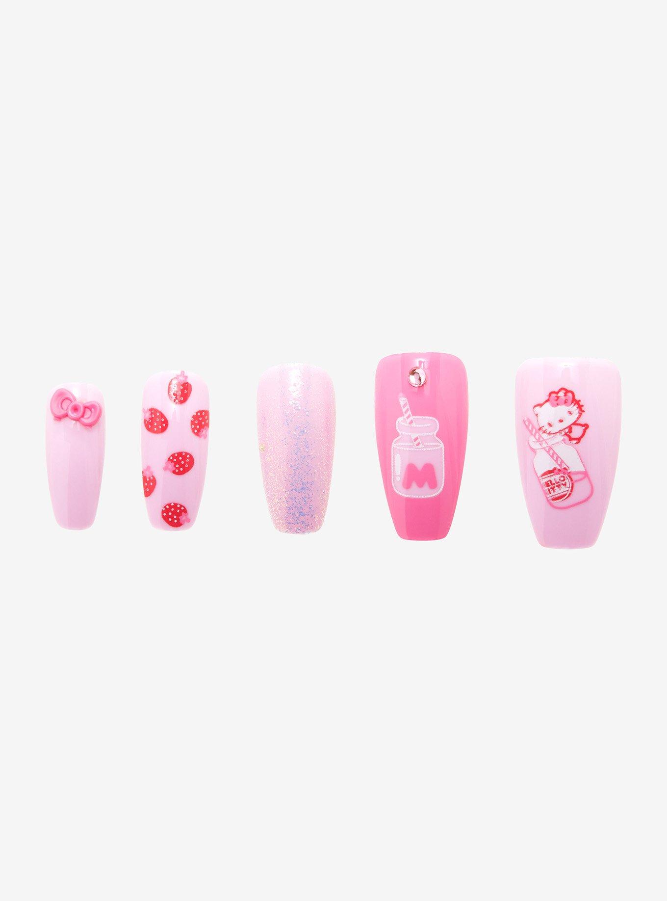 Hello Kitty Strawberry Milk Faux Nail Set, , alternate