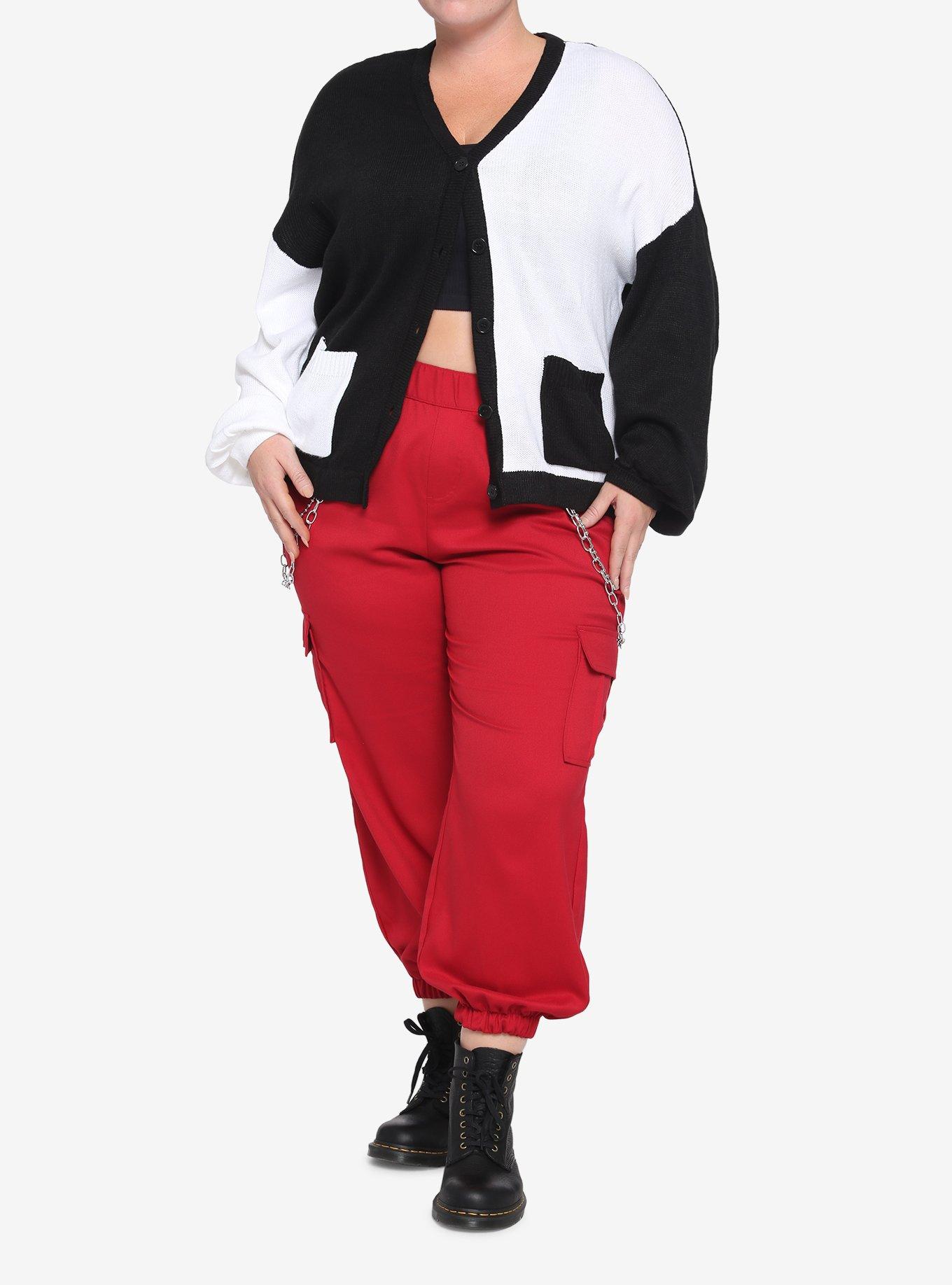 Black & White Split Boyfriend Fit Girls Cardigan Plus Size, BLACK, alternate