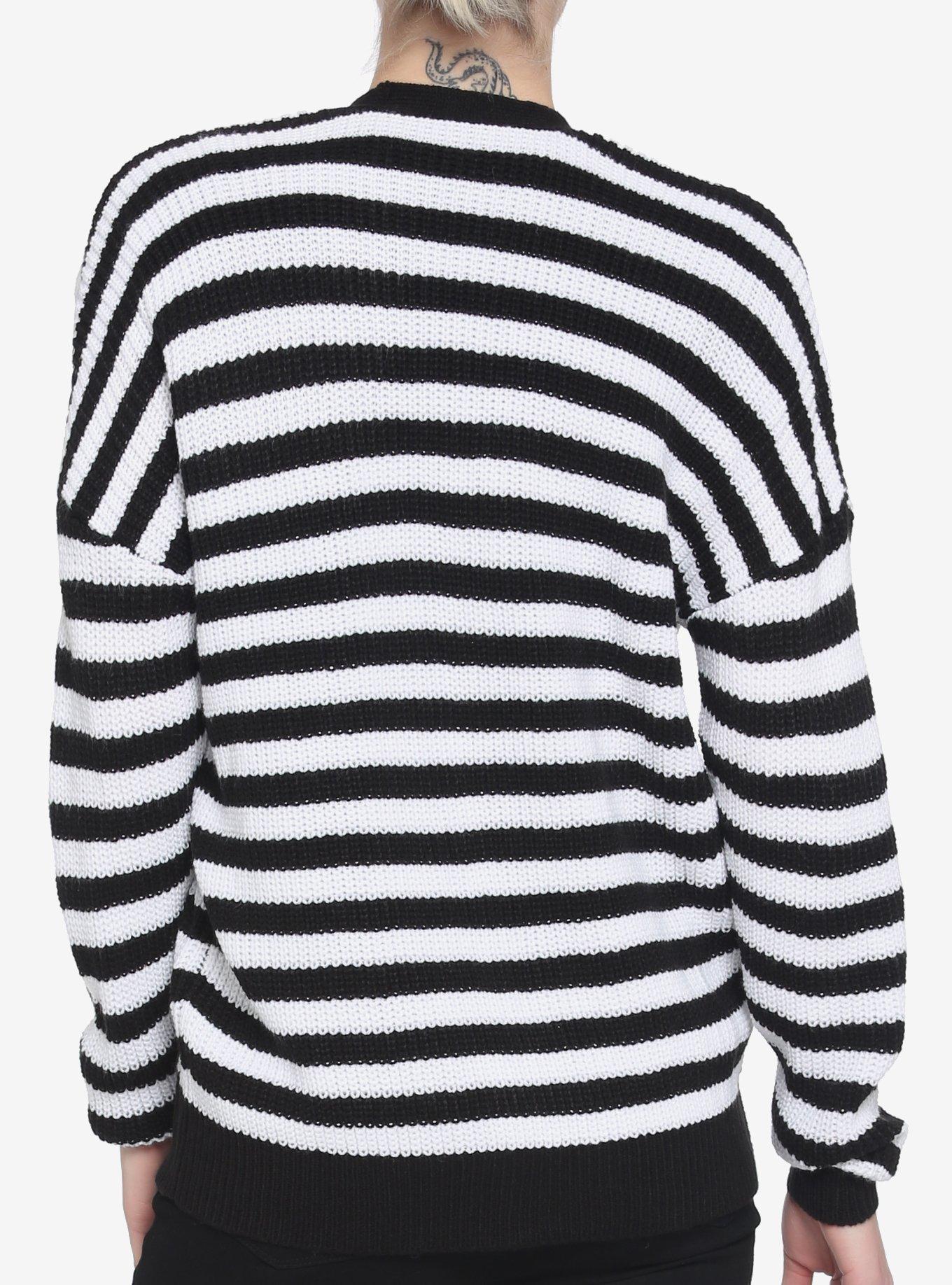 Black & White Stripe Skull Girls Cardigan, STRIPE-BLACK WHITE, alternate