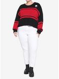Black & Red Stripe Skull Girls Crop Sweater Plus Size, STRIPES - RED, alternate
