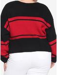 Black & Red Stripe Skull Girls Crop Sweater Plus Size, STRIPES - RED, alternate
