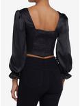 Black Corset Girls Crop Long-Sleeve Top, BLACK, alternate