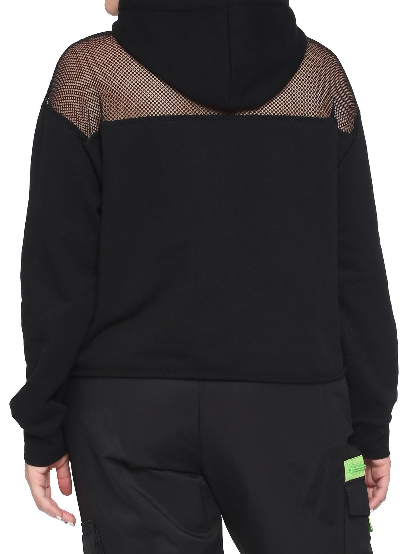 Goth Milk Mesh Girls Crop Hoodie Plus Size, BLACK, alternate