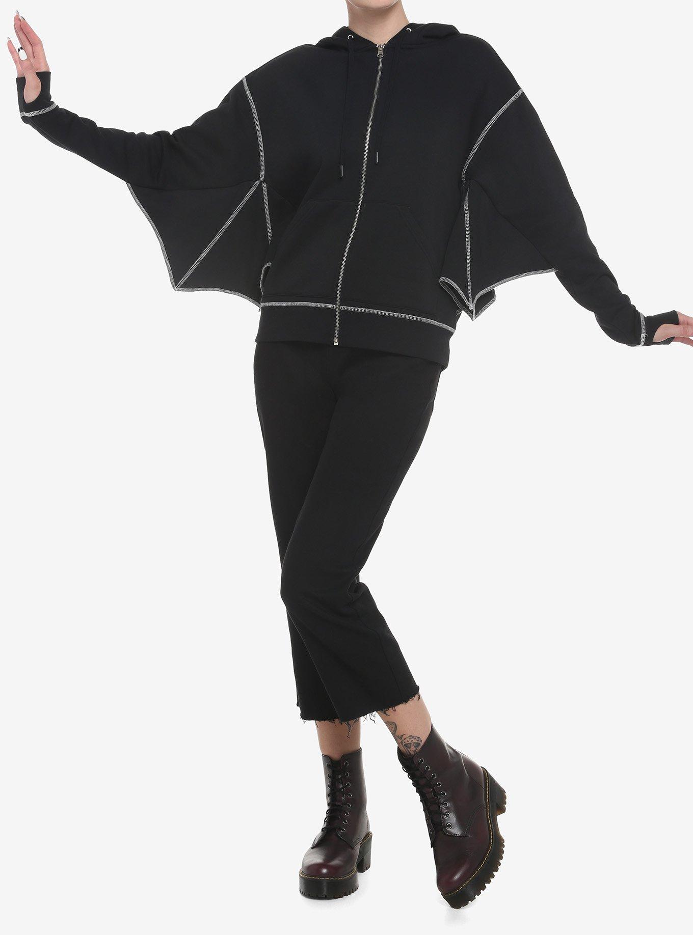Black Bat Wing Girls Hoodie, BLACK, alternate