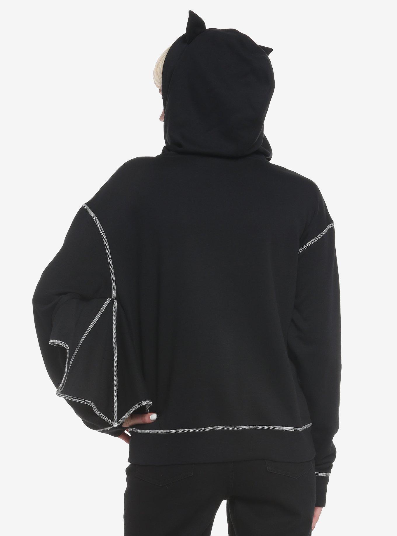 Black Bat Wing Girls Hoodie, BLACK, alternate