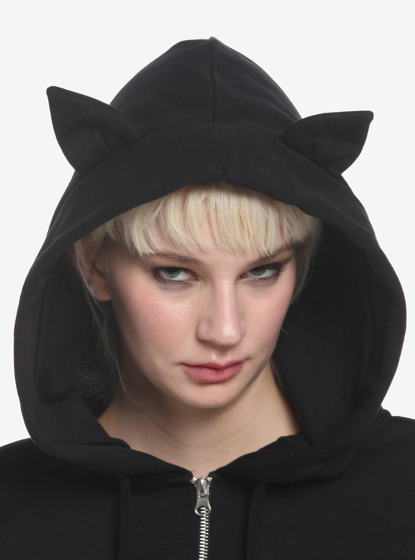 Black Bat Wing Girls Hoodie, BLACK, alternate