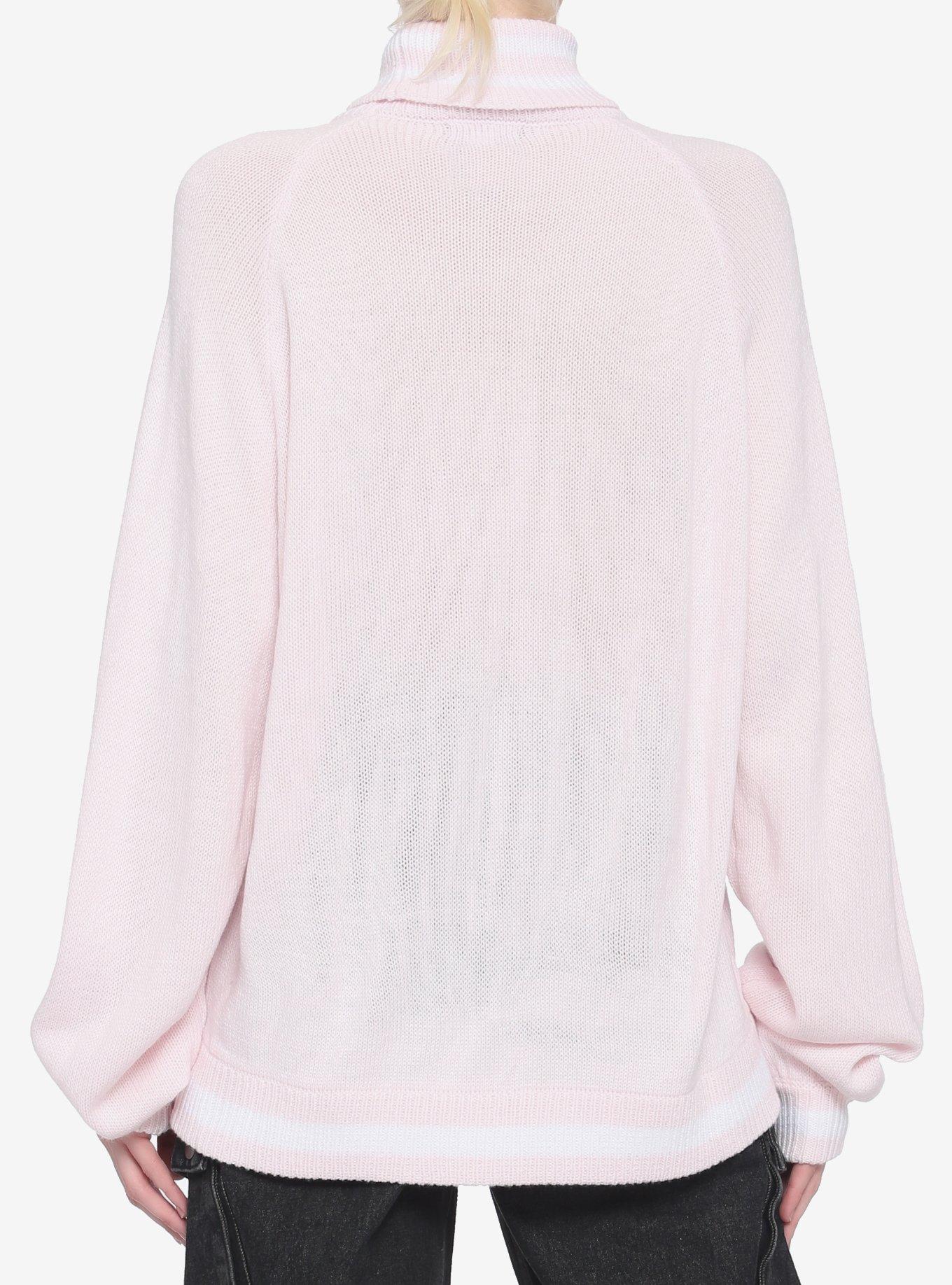 Strawberry Milk Cow Turtleneck Girls Sweater, PINK, alternate
