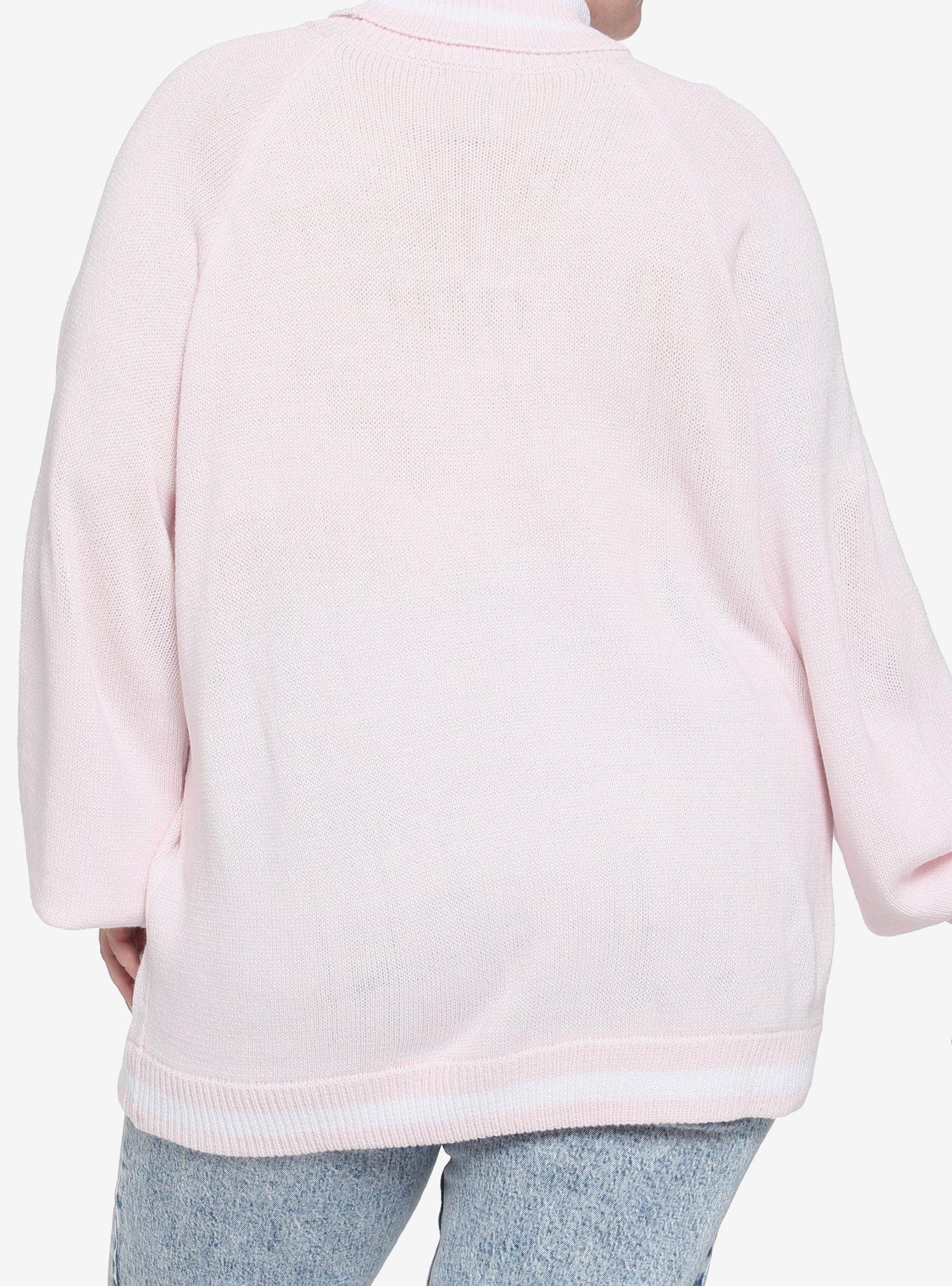 Strawberry Milk Cow Turtleneck Girls Sweater Plus Size, PINK, alternate