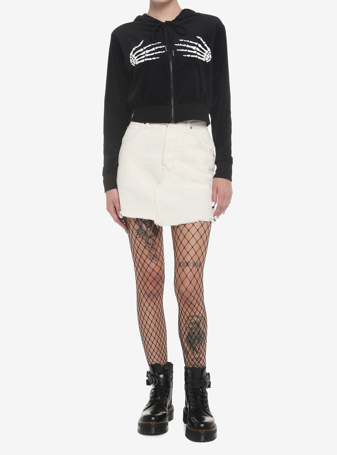 Skull Hands Crop Girls Hoodie, BLACK, alternate