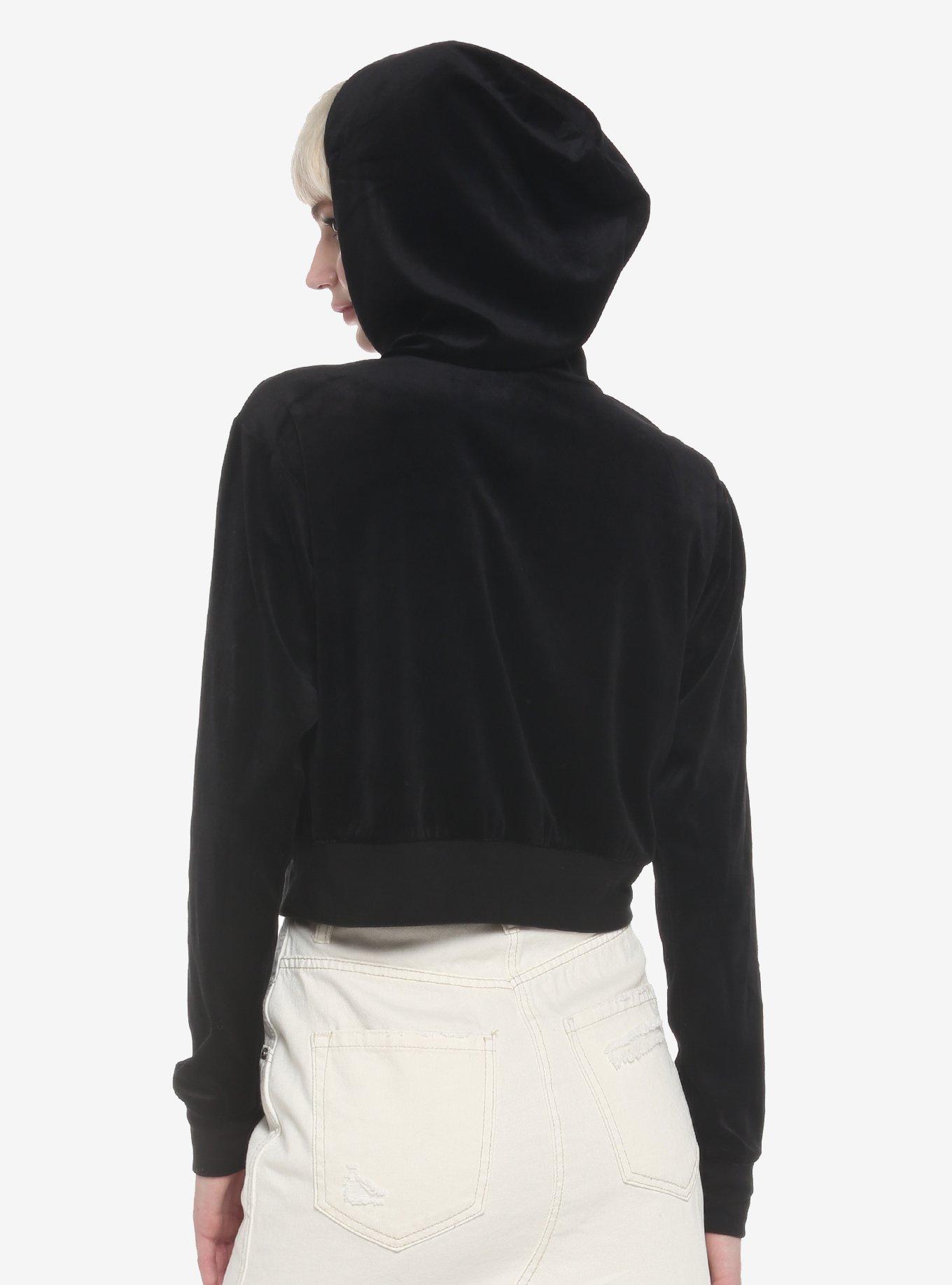 Skull Hands Crop Girls Hoodie, BLACK, alternate