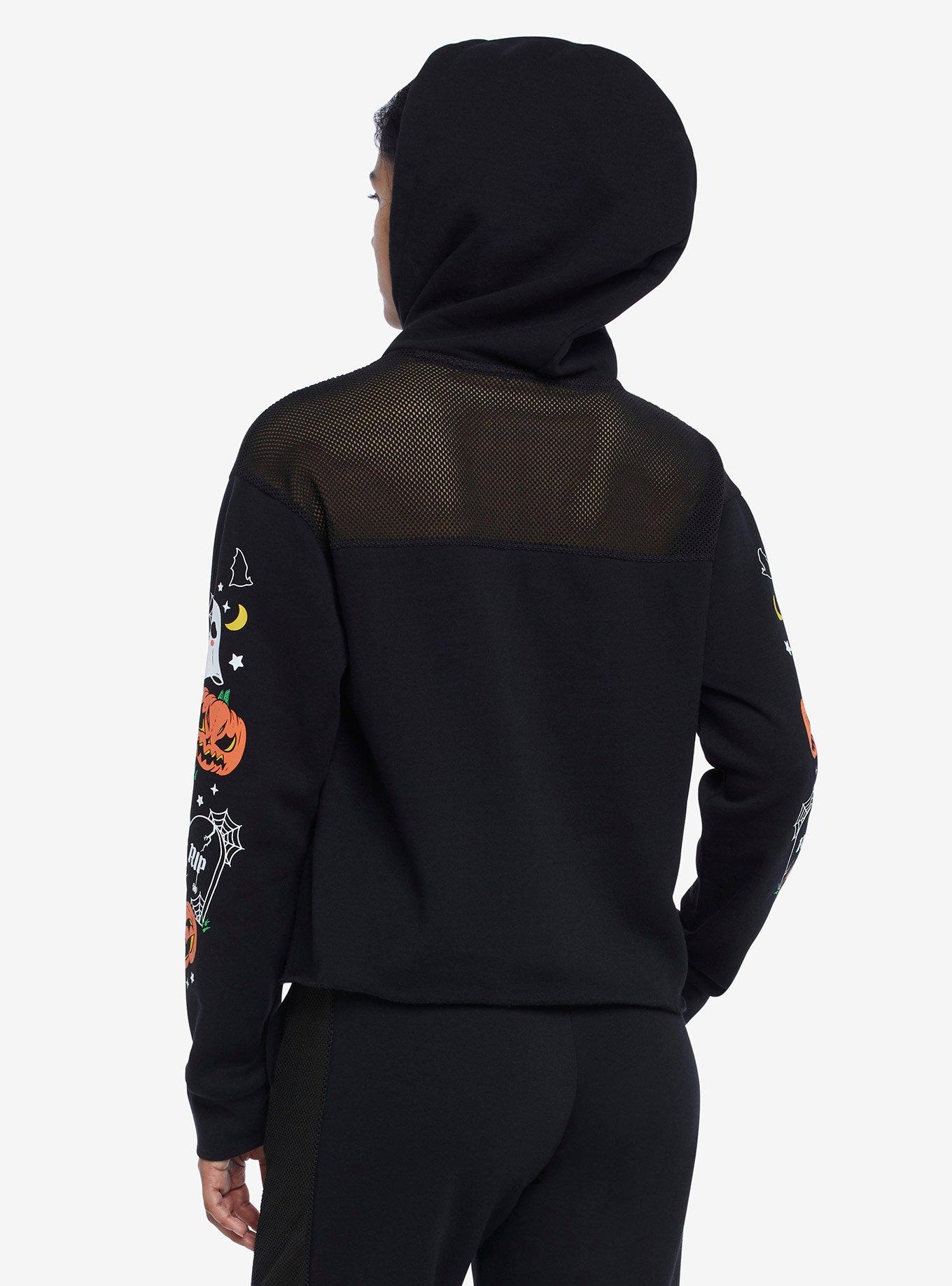 Never Trust The Living Mesh Girls Crop Hoodie, BLACK, alternate