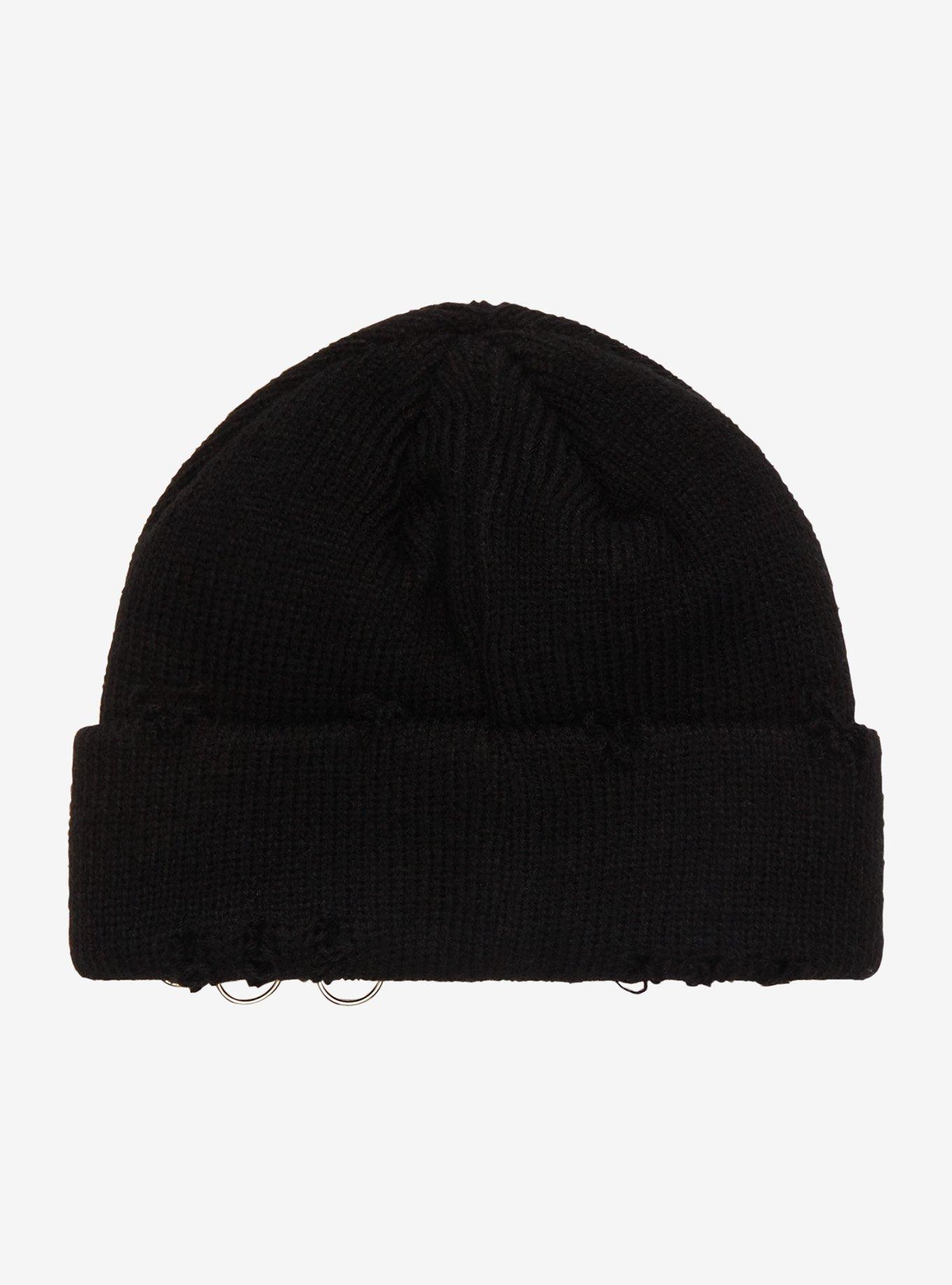 Black Pierced Beanie, , alternate