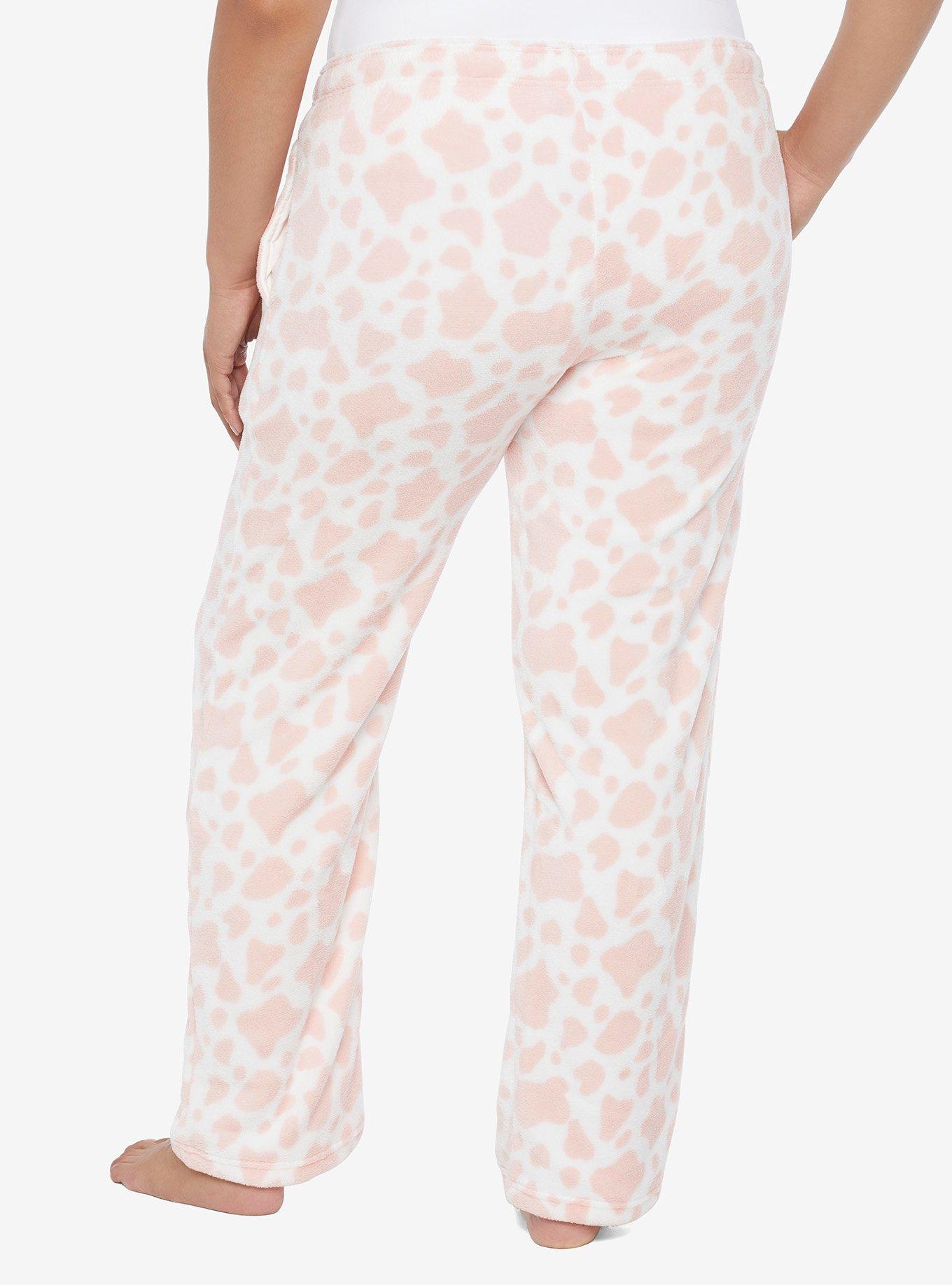 Pink Cow Fuzzy Pajama Pants Plus Size, PINK, alternate