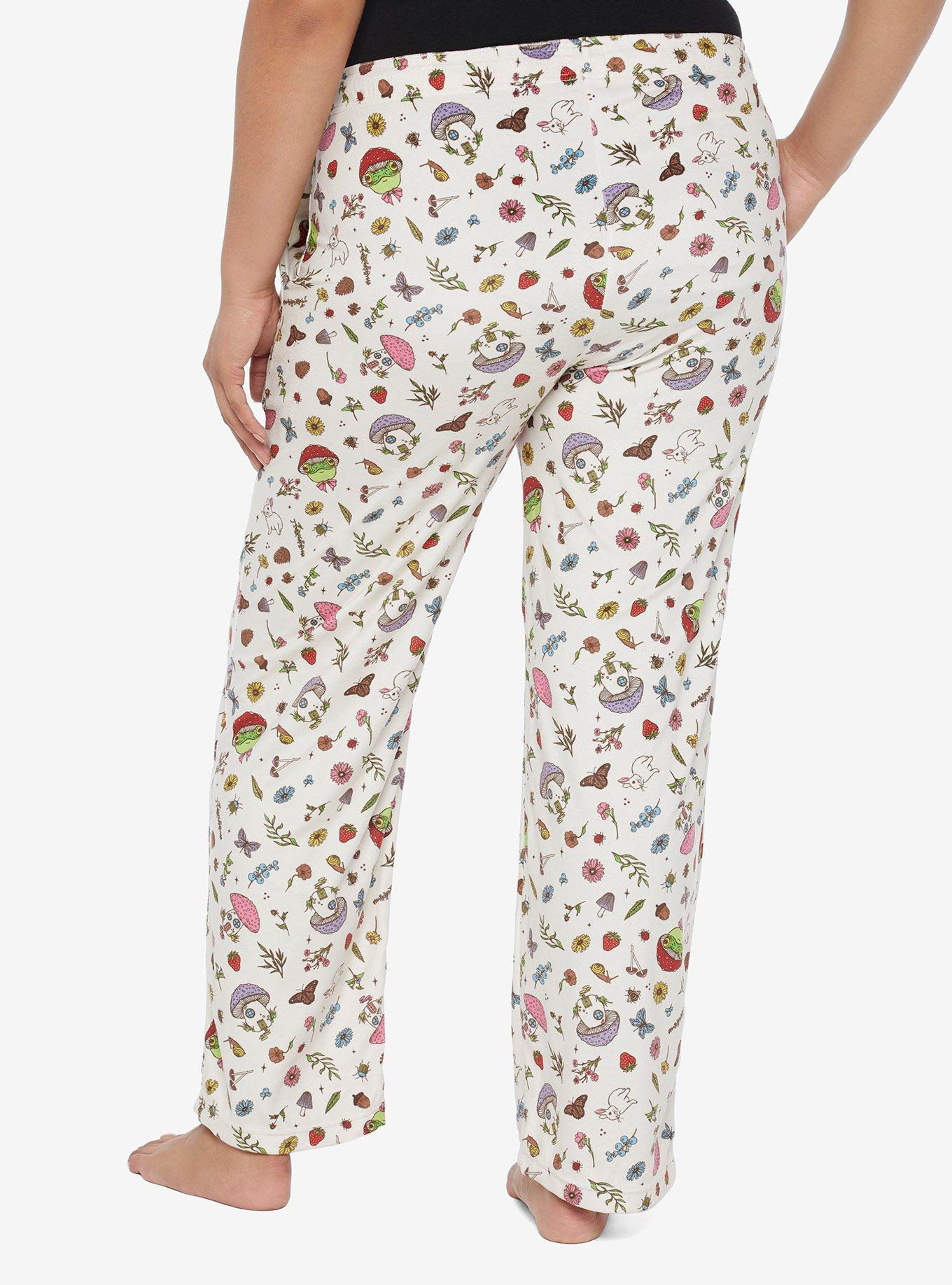 Mushroom Frog Pajama Pants Plus Size, SAND, alternate
