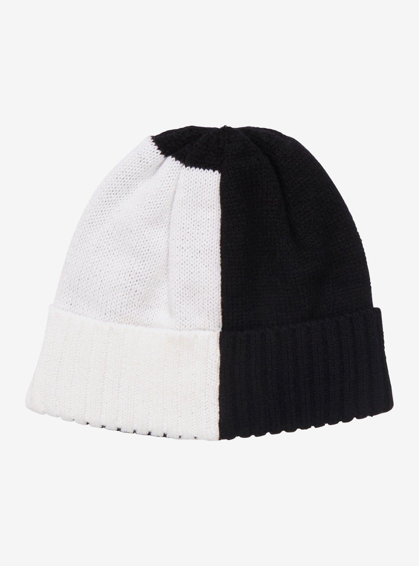 Black & White Split Pierced Beanie, , alternate
