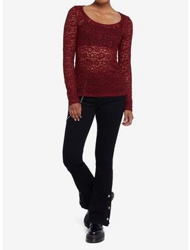 Burgundy Lace Long-Sleeve Top, , hi-res