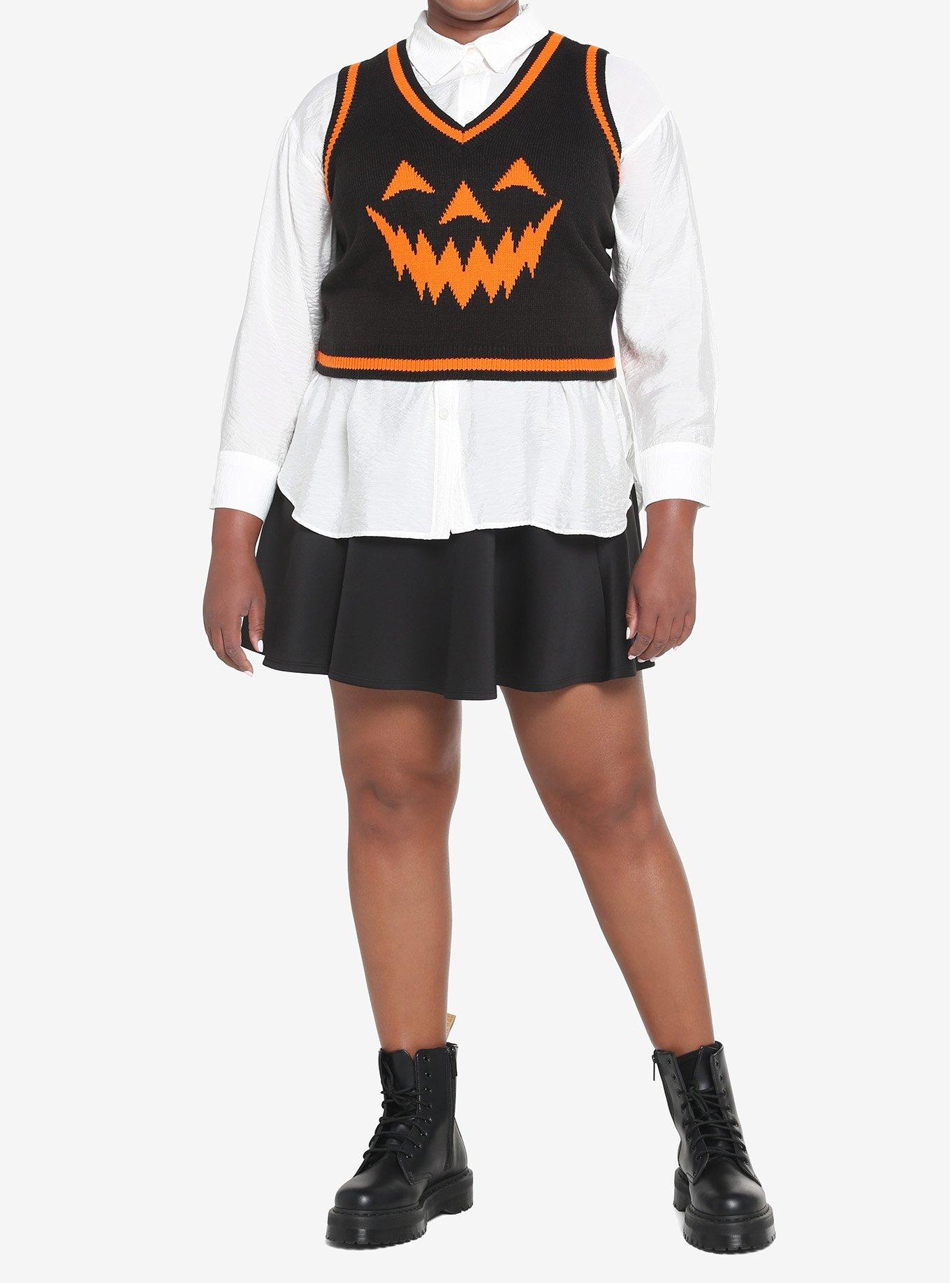 Black & Orange Pumpkin Sweater Vest Plus Size, MULTI, alternate