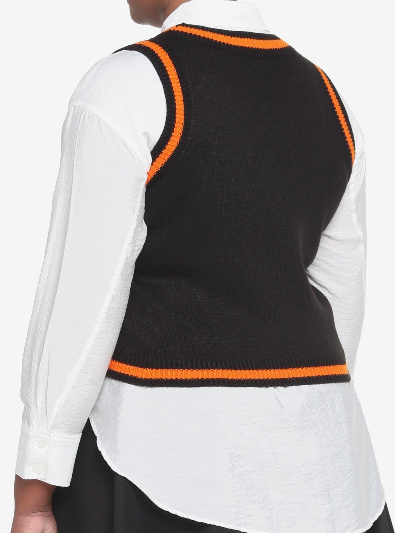 Black & Orange Pumpkin Sweater Vest Plus Size, MULTI, alternate